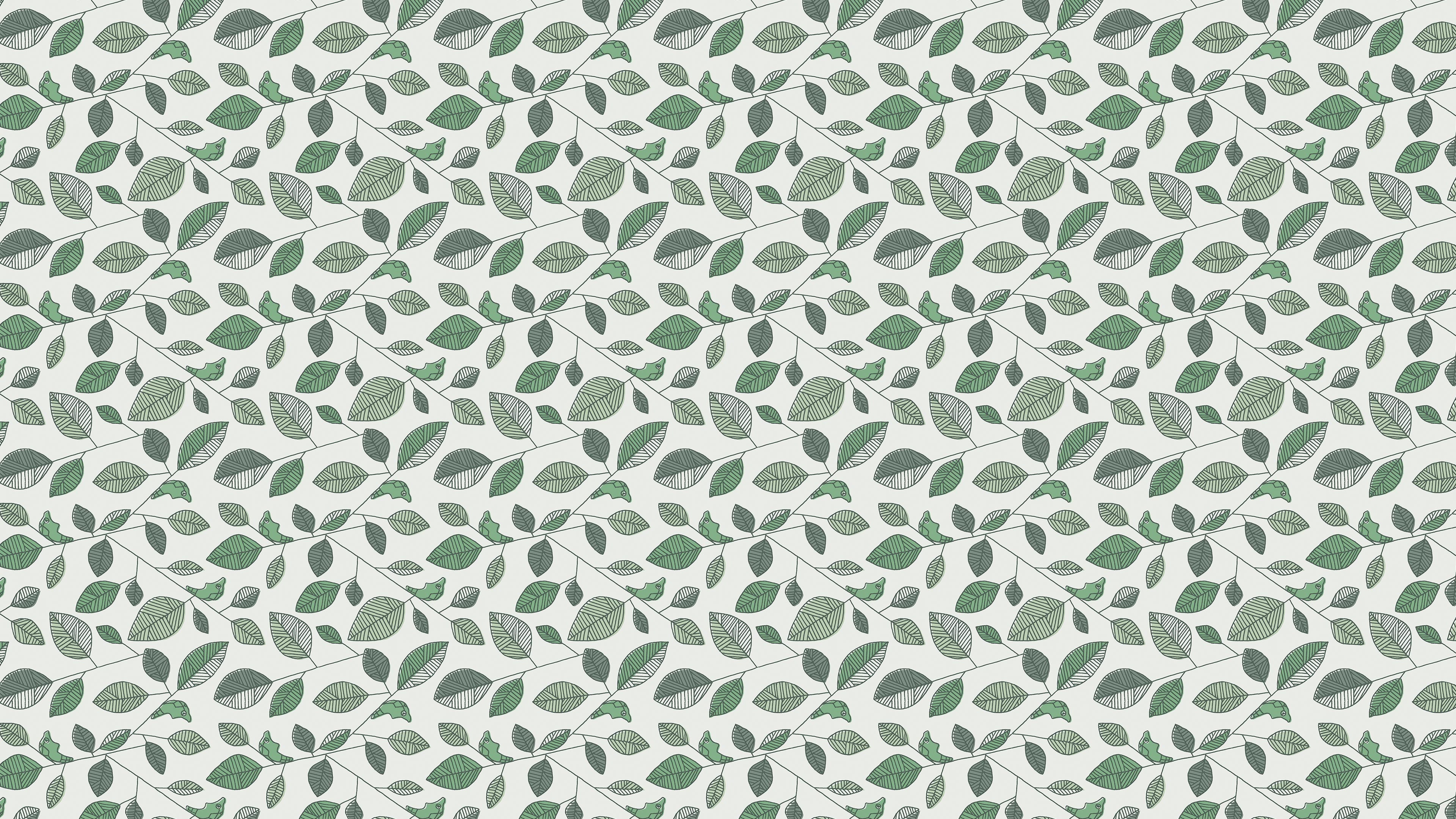 Pattern of green leaves on a light background HD Wallpaper