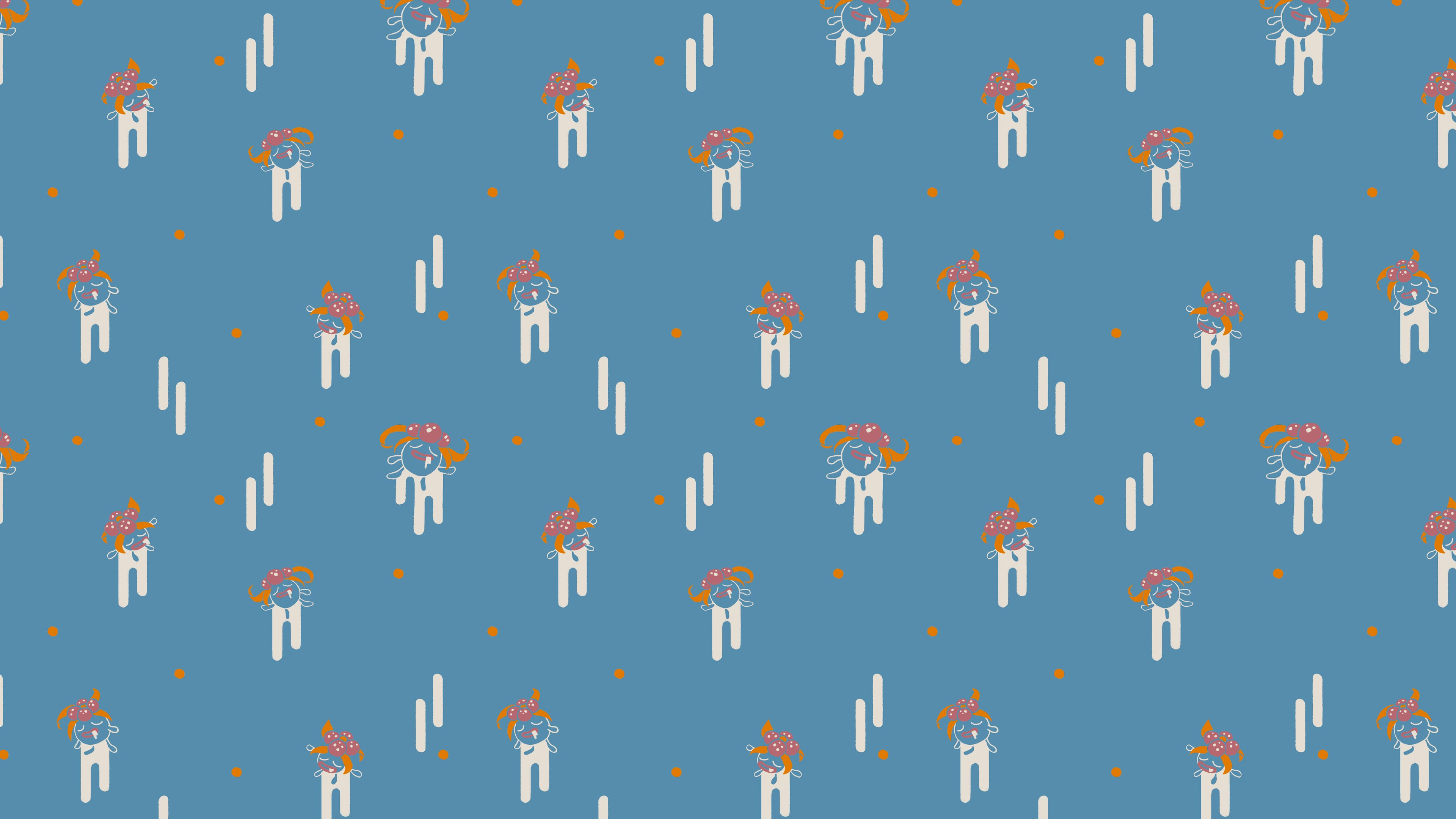 Pattern with cartoon characters and dots HD Wallpaper