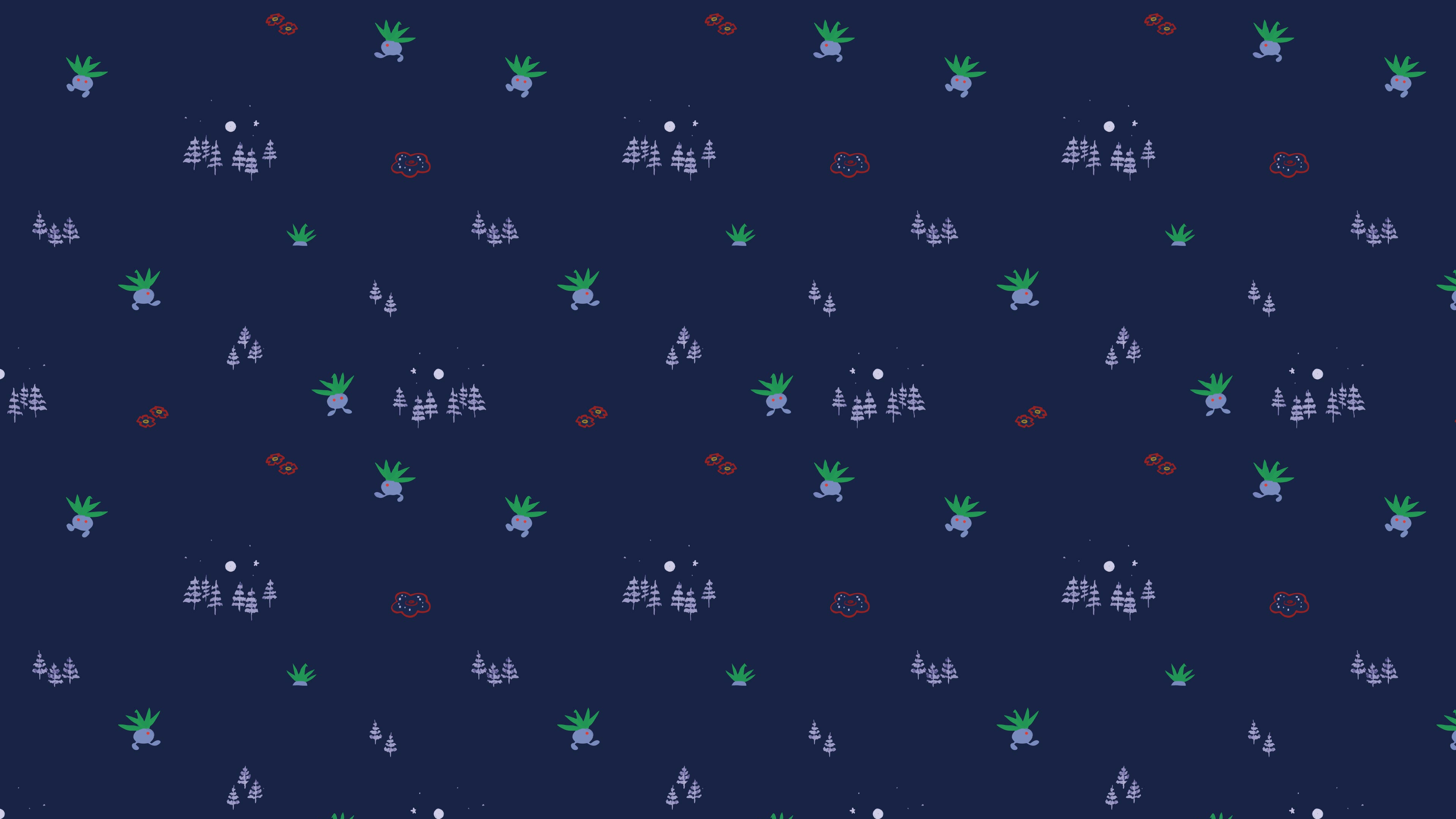 4K Pokémon Oddish Pattern Blue Background HD Wallpaper