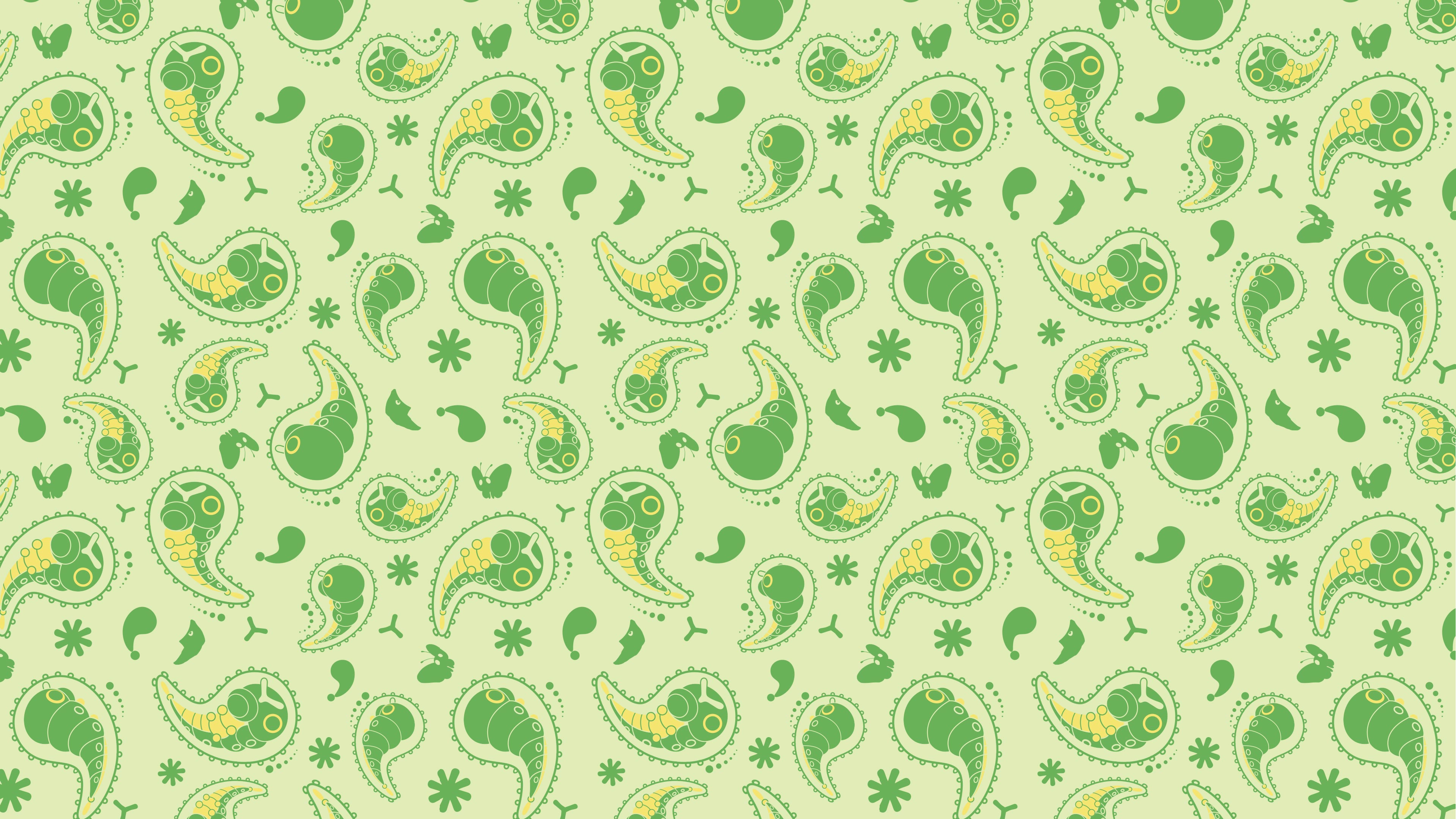 4K green paisley pattern with Pokémon elements HD Wallpaper