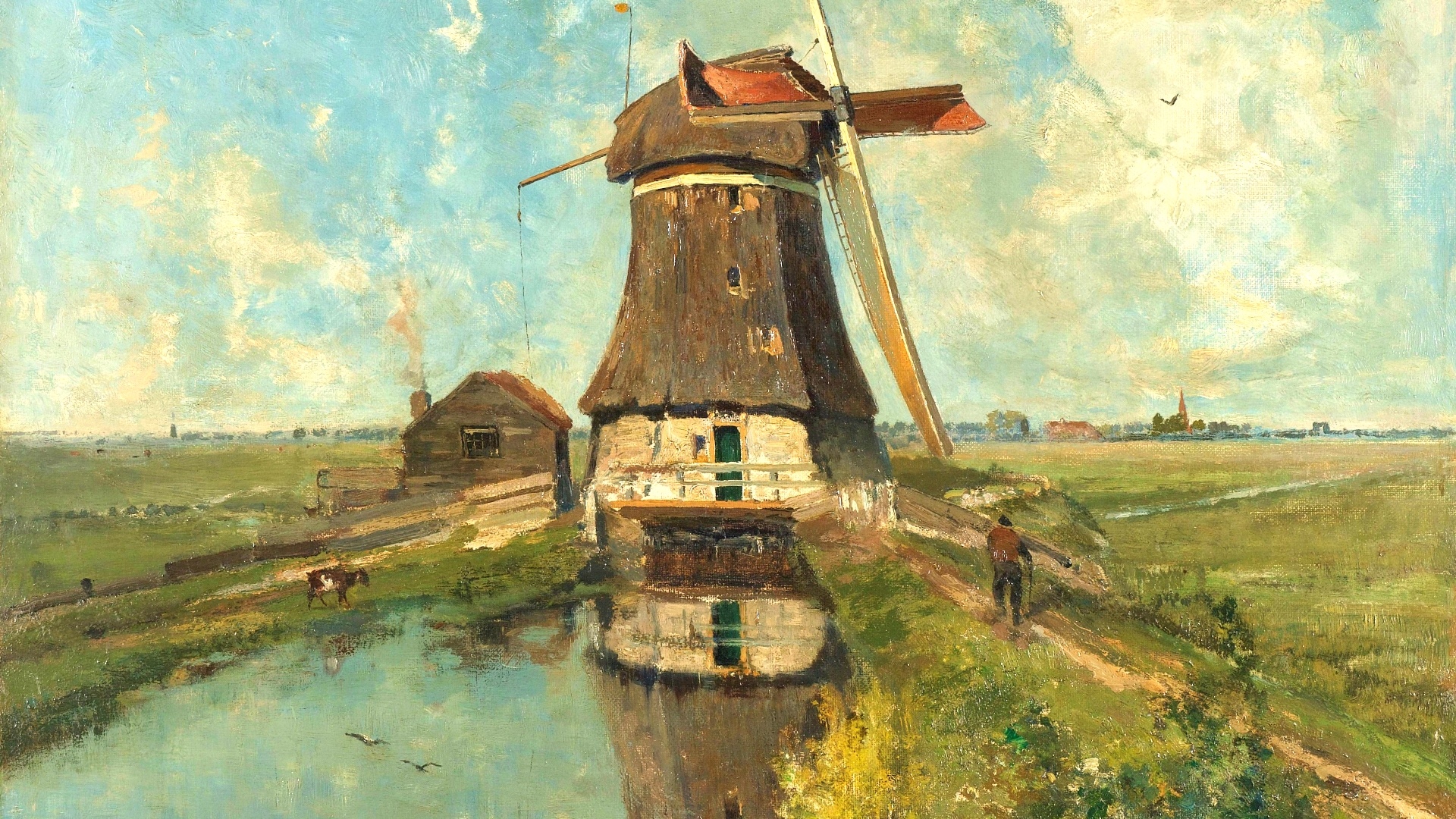 Paul Gabriël's painting of a Dutch windmill HD Wallpaper