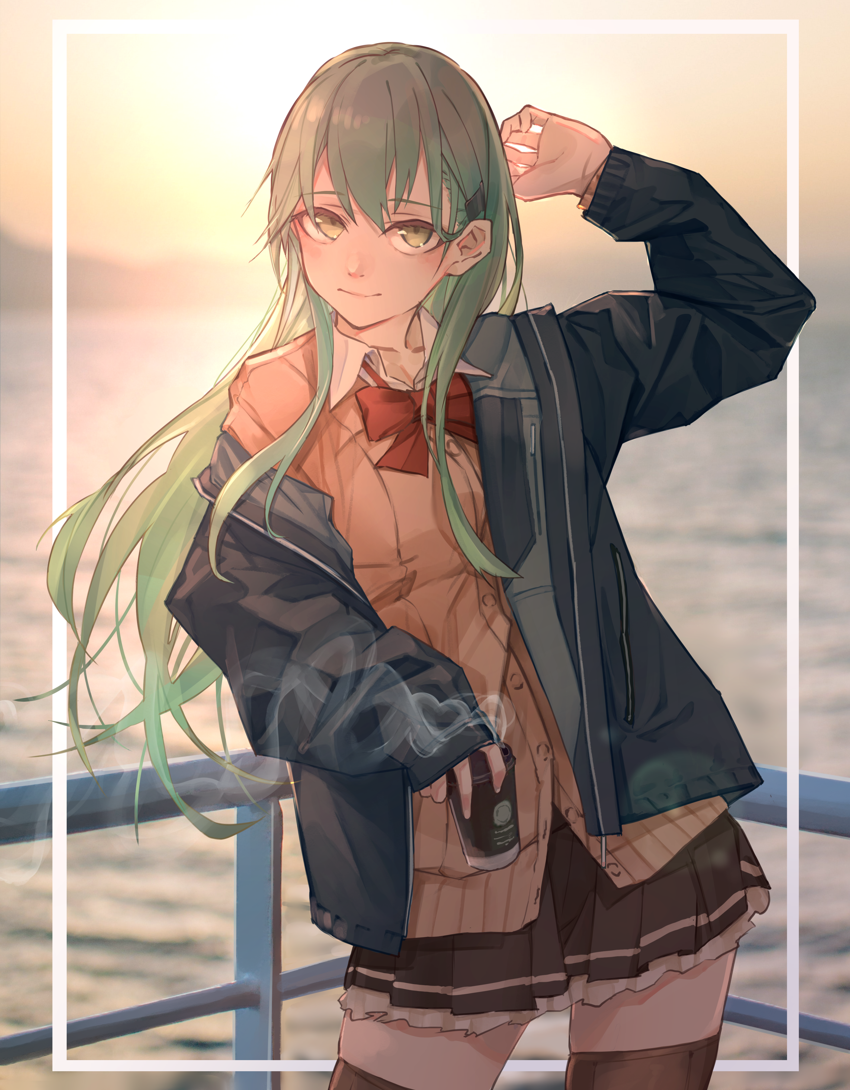 Suzuya fan art from Kantai Collection with green hair HD Phone Wallpaper