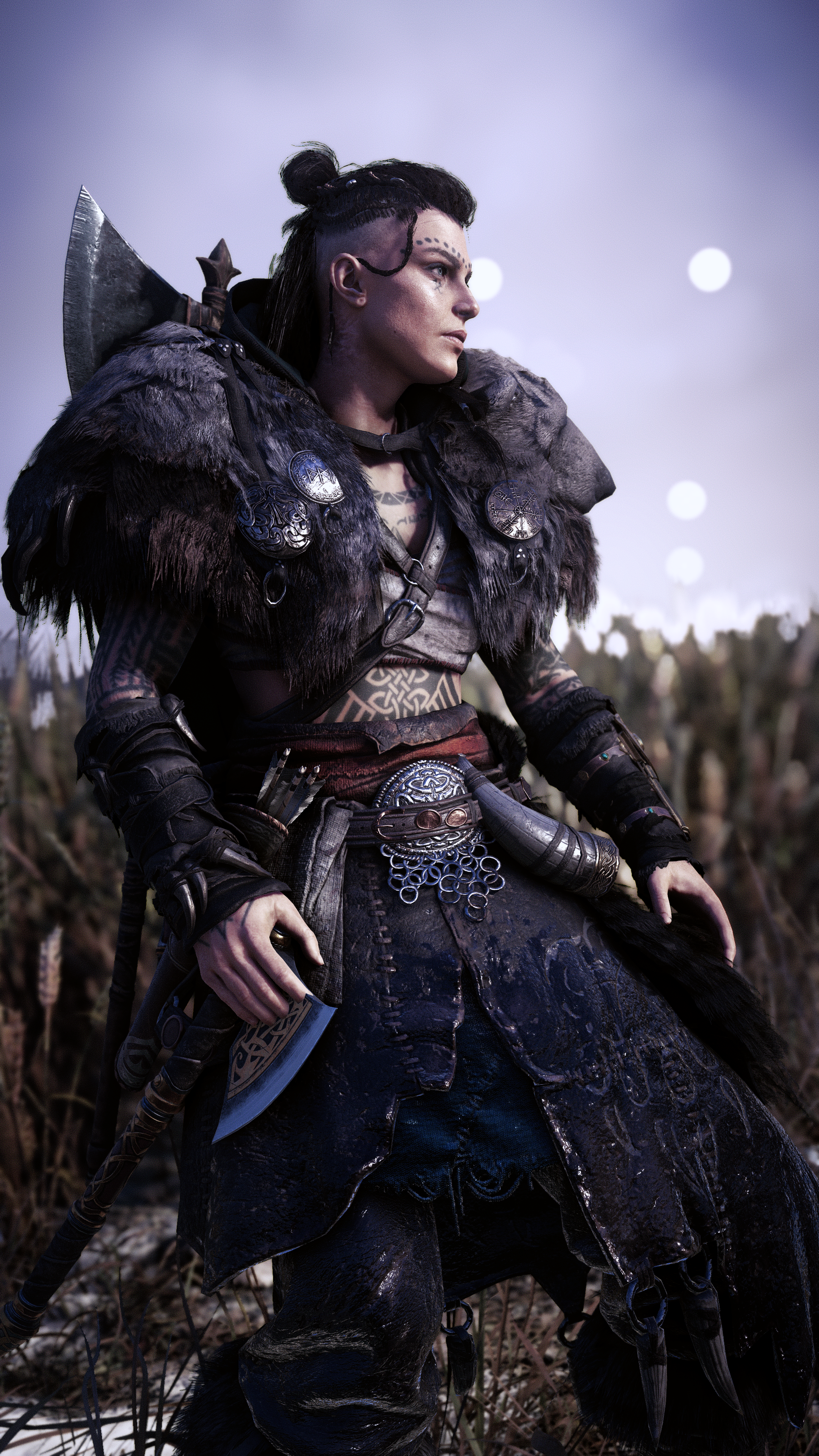 Eivor from Assassins Creed Valhalla with an axe HD Phone Wallpaper