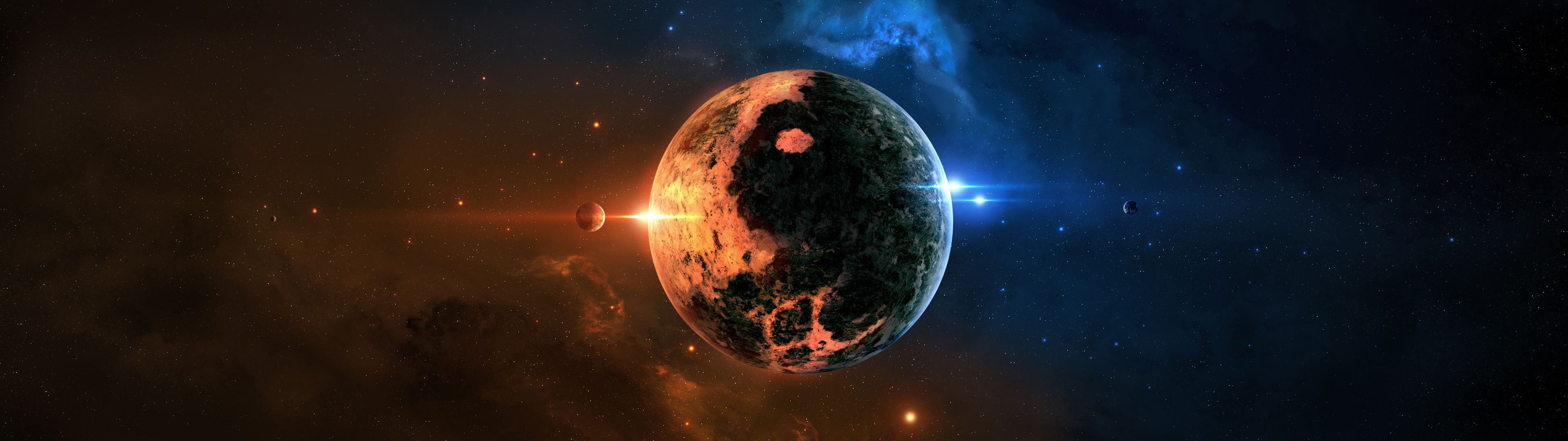 4K Space Yin and Yang Planet Dual Display HD Wallpaper
