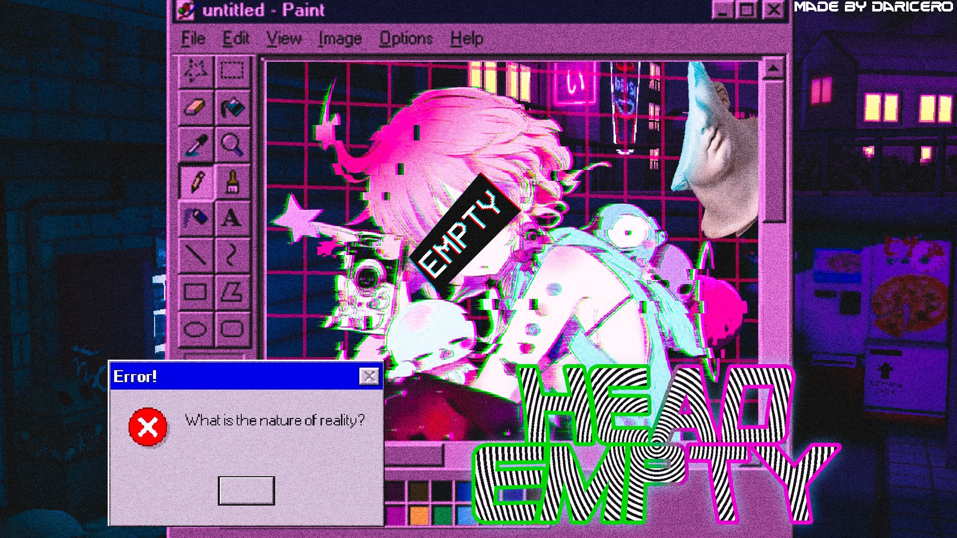 Vaporwave glitch art with pink-haired anime character HD Wallpaper