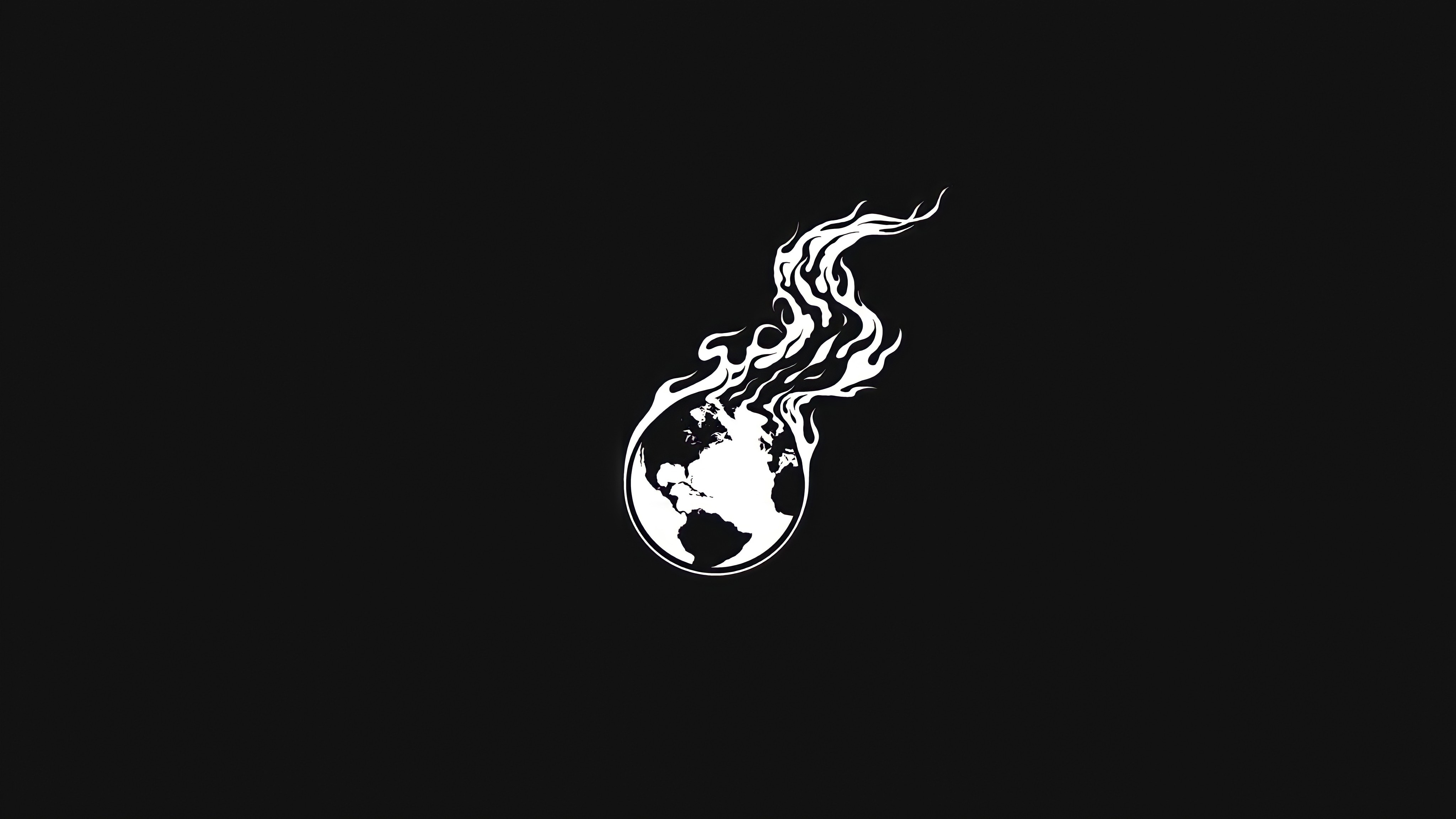 4K monochrome burning Earth Tek Syndicate logo HD Wallpaper