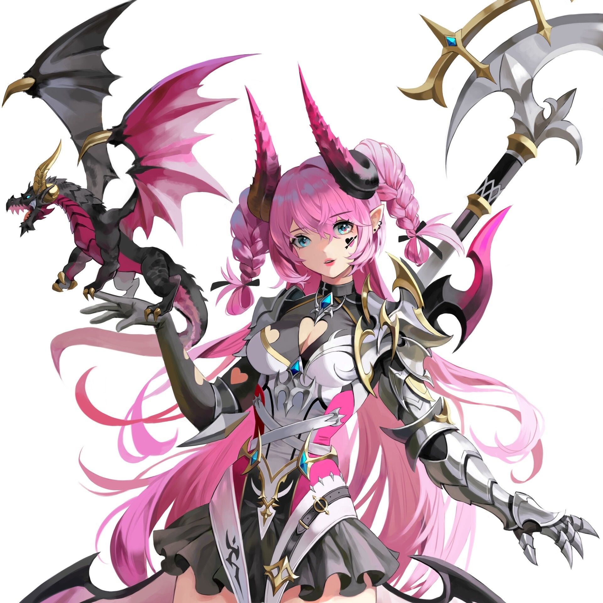 Fantasy girl with pink hair and dragon HD Wallpaper