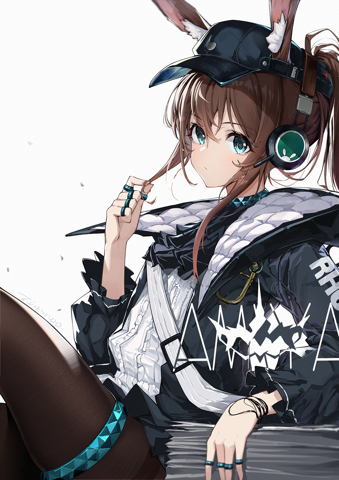 Amiya from Arknights with bunny ears and headphones HD Phone Wallpaper