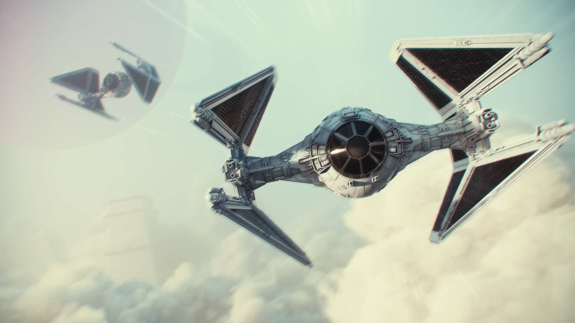 Star Wars TIE Interceptors flying through clouds HD Wallpaper