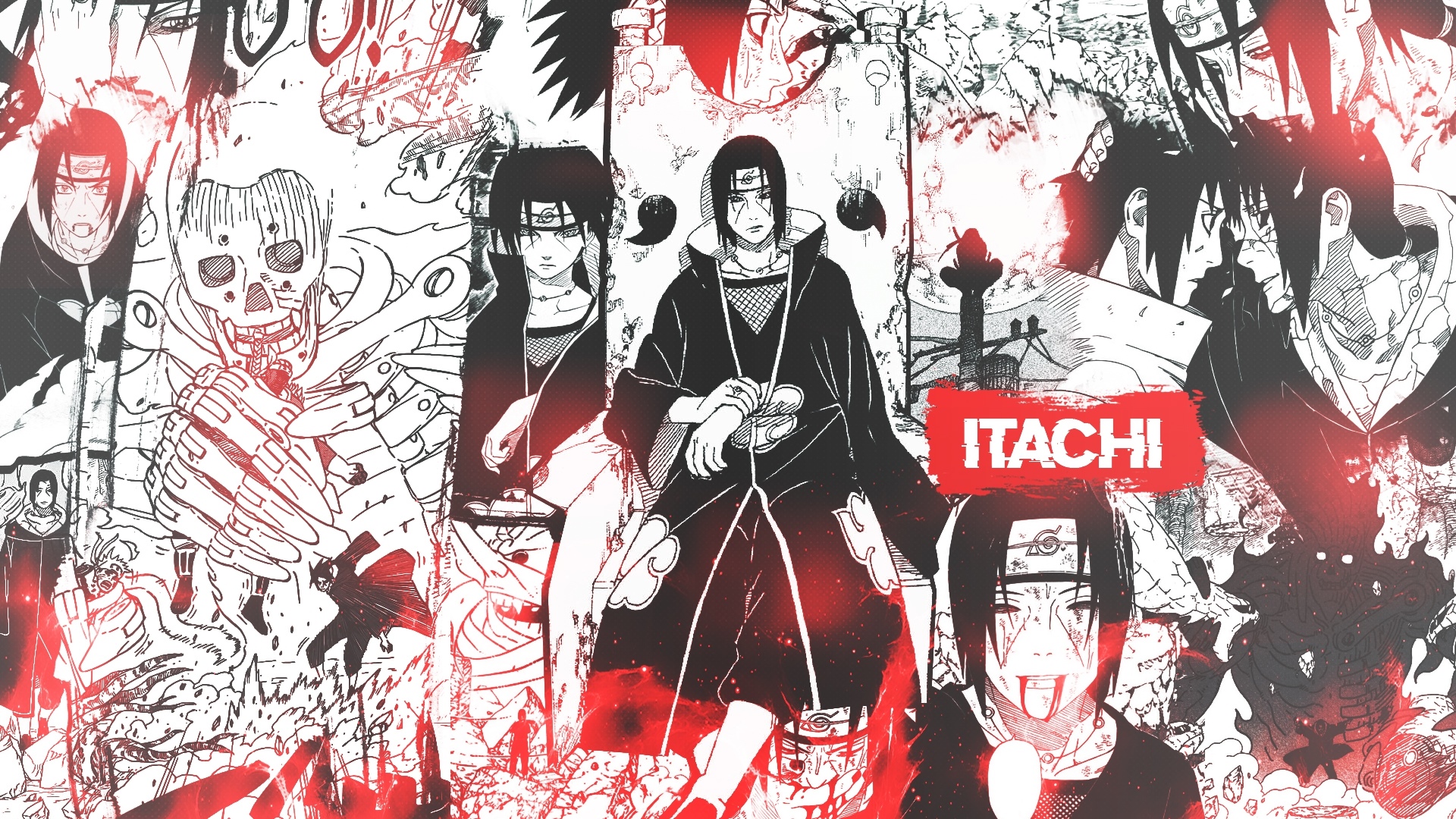 Uchiha Itachi Collage with Susanoo and Manga Panels HD Wallpaper