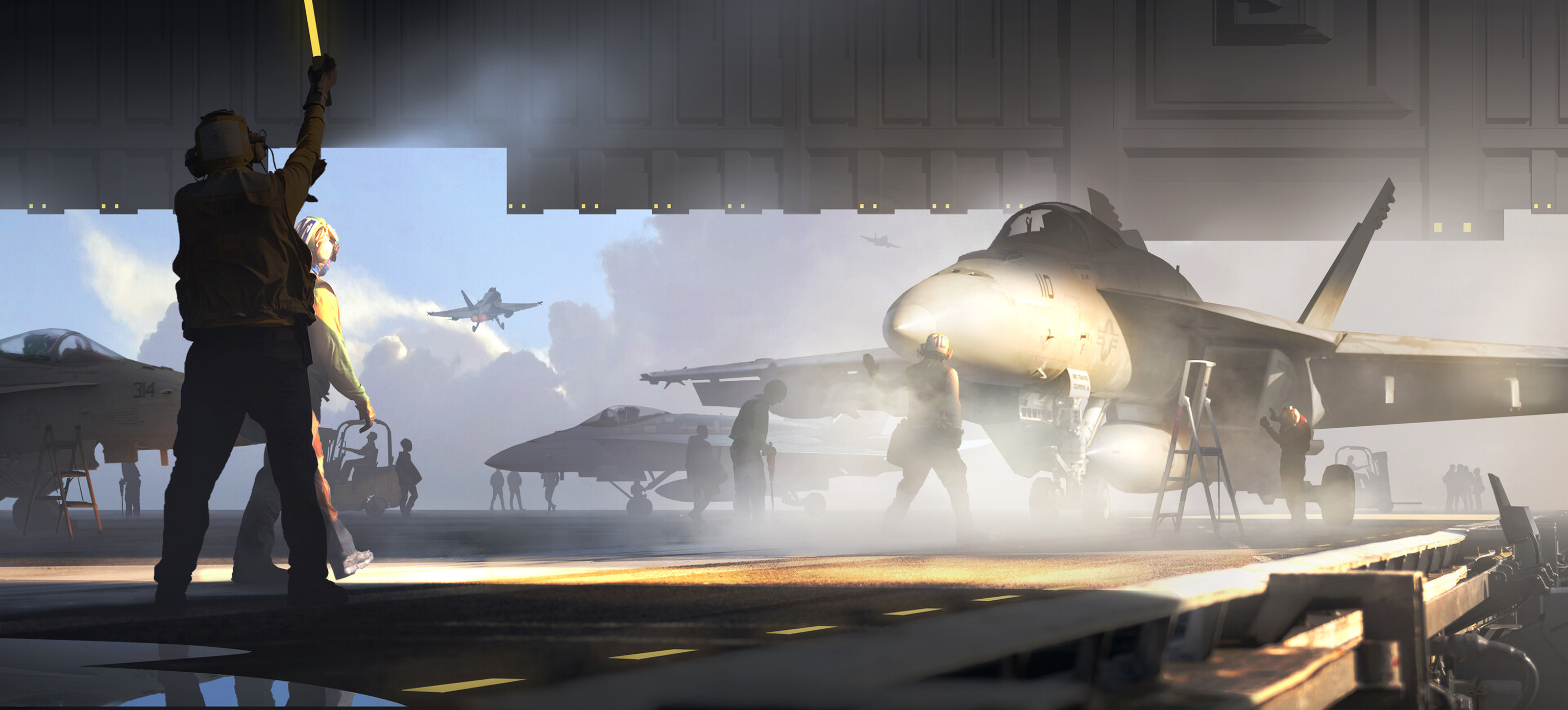F/A-18 Hornets on an aircraft carrier deck HD Wallpaper