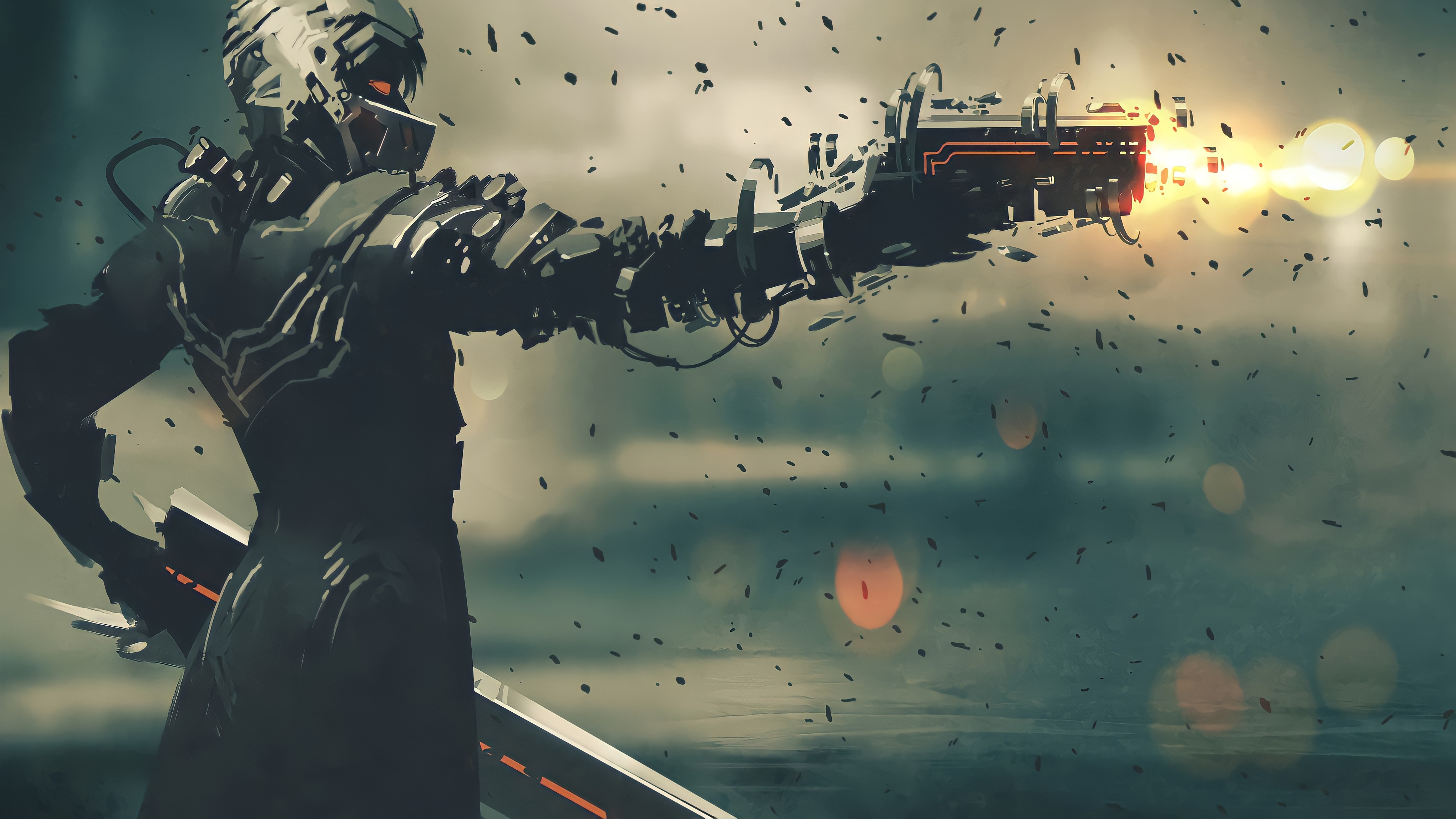 4K warrior with gun and sword HD Wallpaper