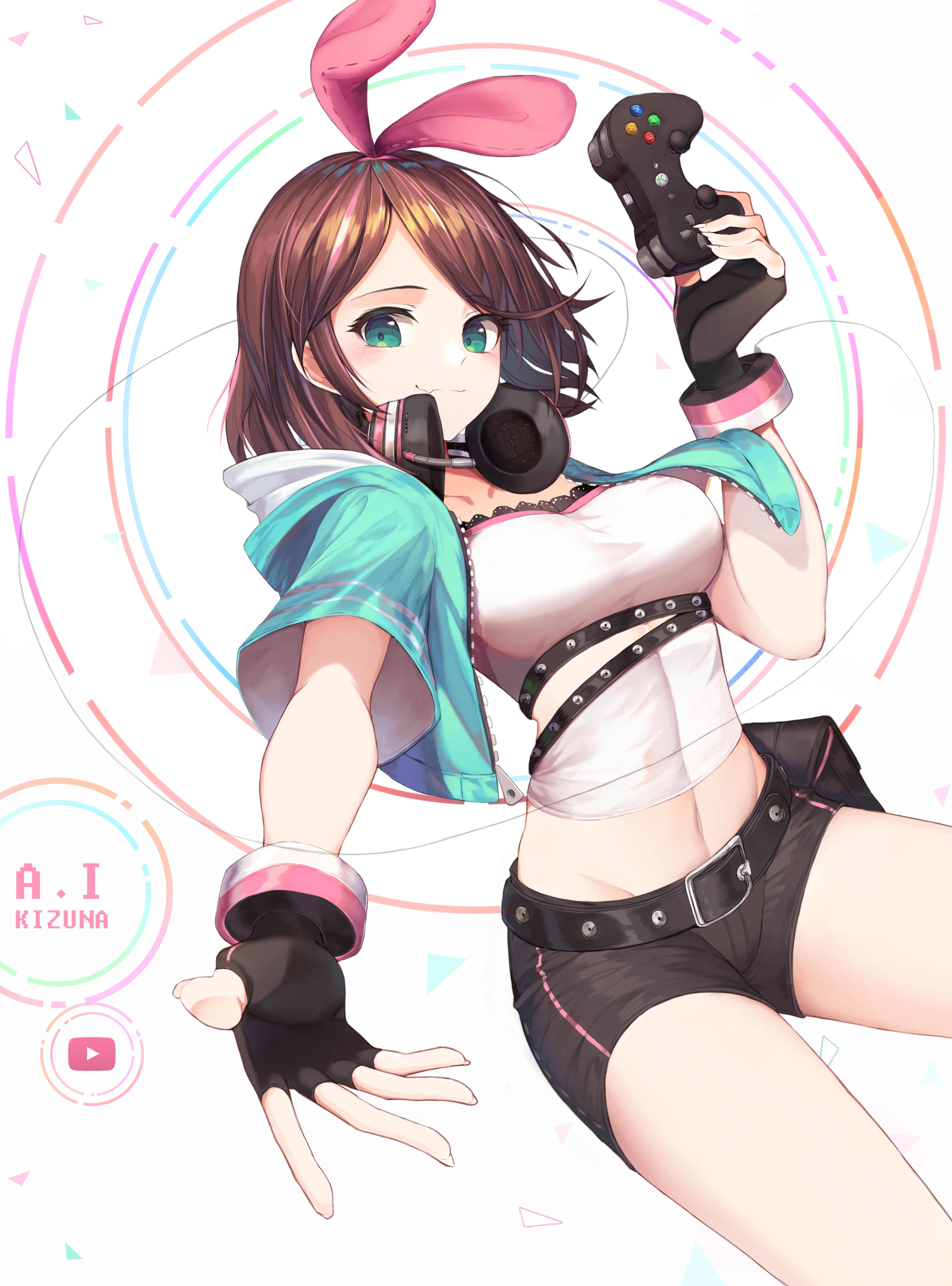 Kizuna Ai holding a video game controller HD Phone Wallpaper