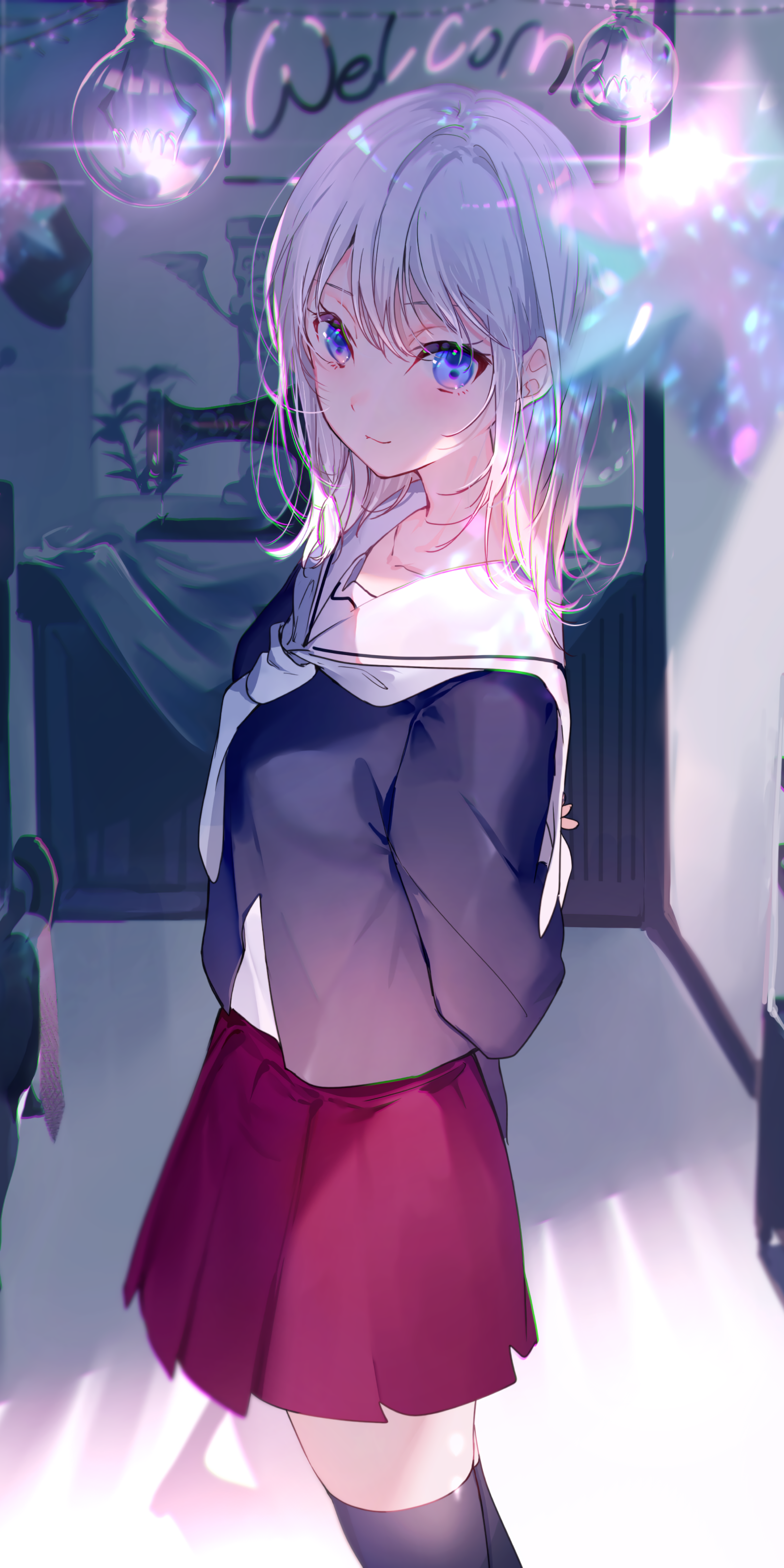 Anime girl with blue eyes and white hair HD Phone Wallpaper