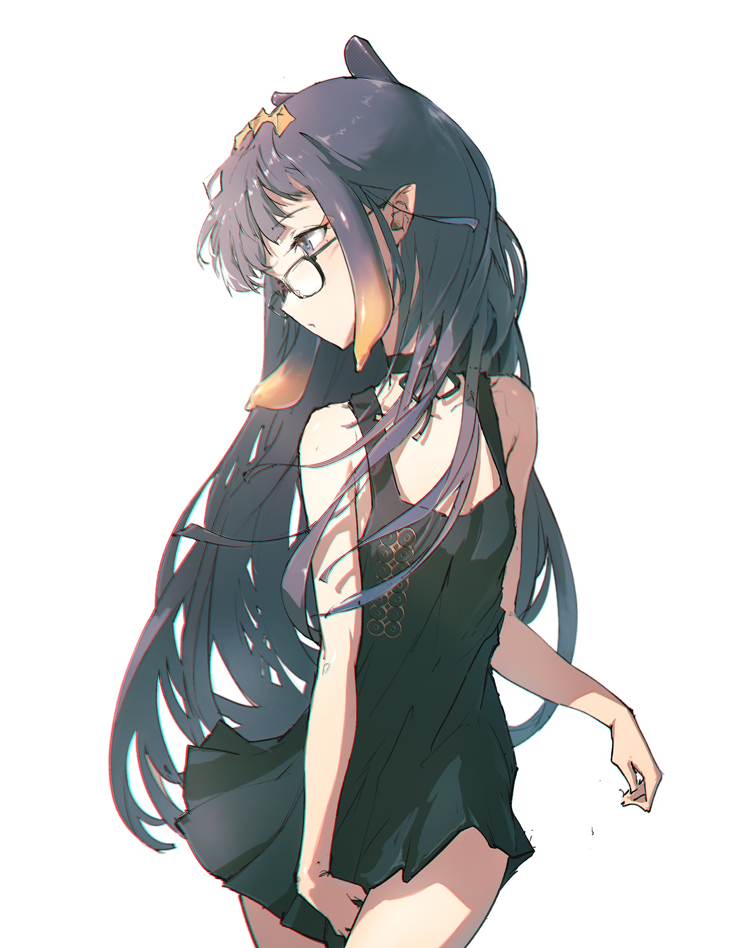 Ninomae Ina'nis wearing glasses and a black dress HD Phone Wallpaper