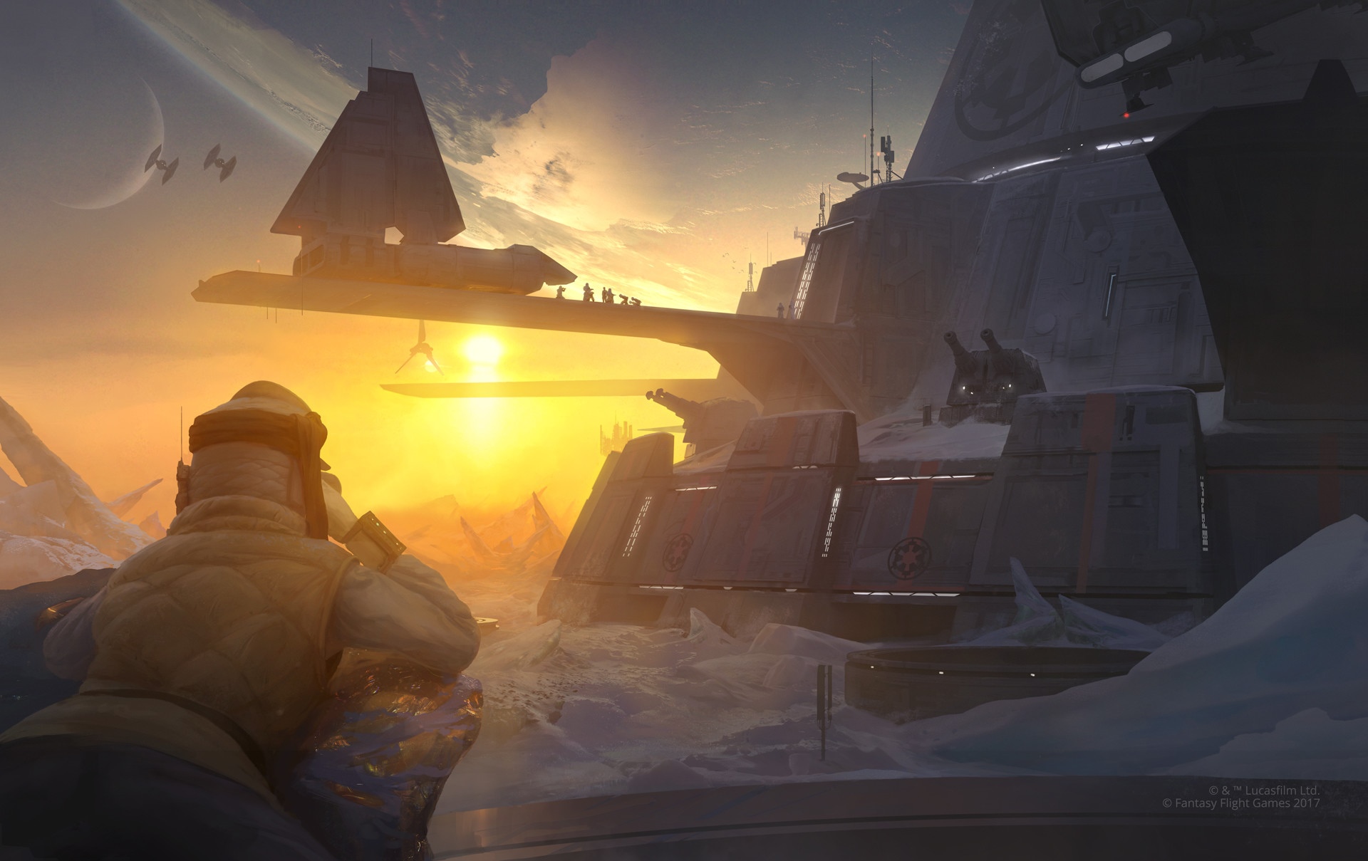 Star Wars Imperial Base on a Snowy Planet at Sunset HD Wallpaper