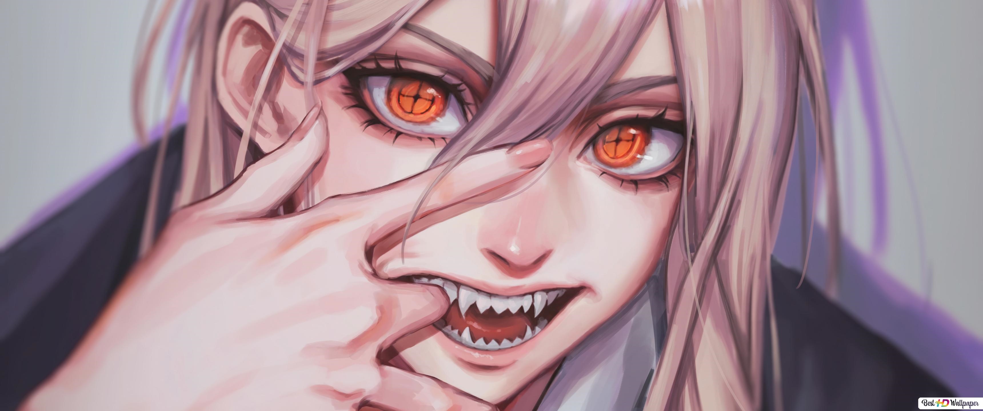 Power from Chainsaw Man with fangs and red eyes HD Wallpaper