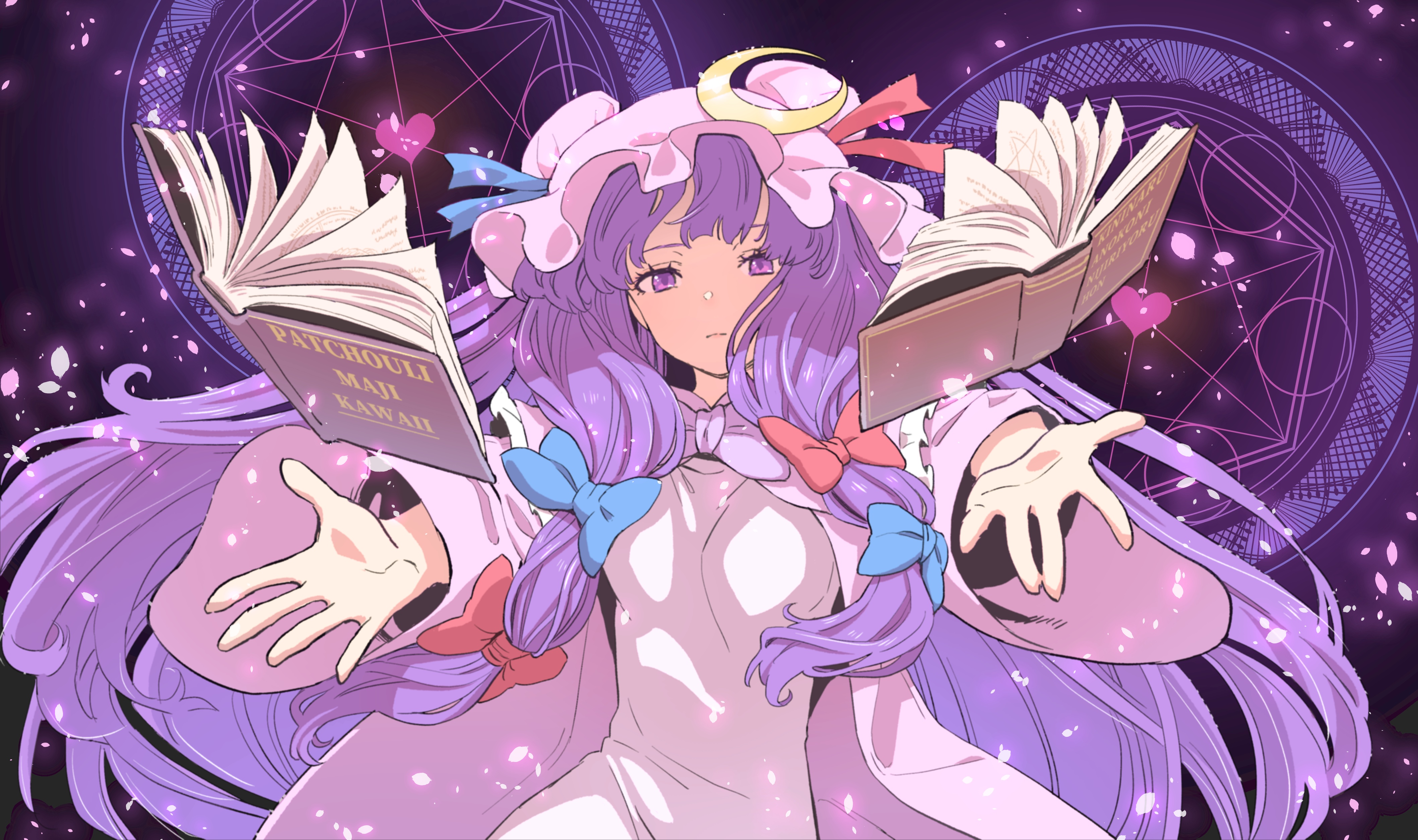 Patchouli Knowledge from Touhou holding books HD Wallpaper