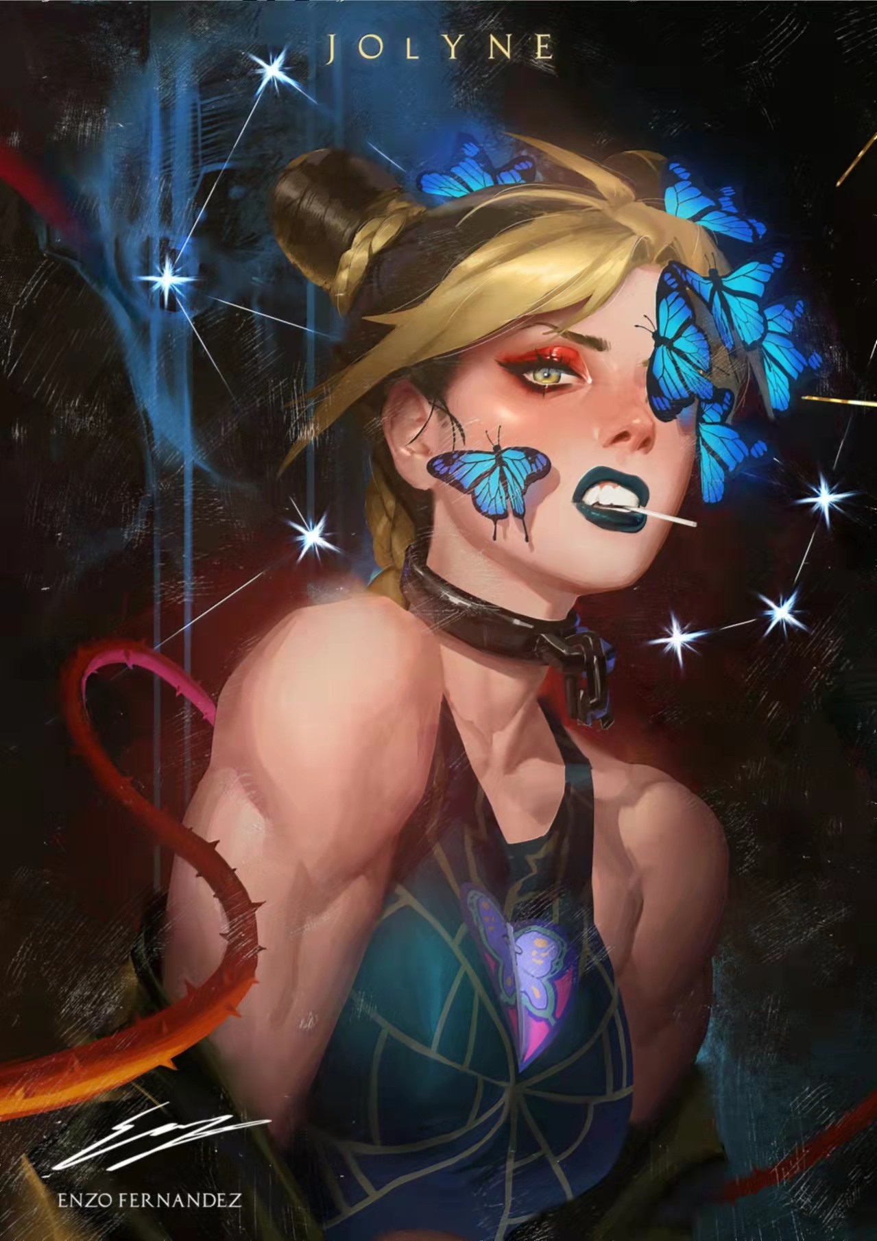 Jolyne Kujo with Blue Butterflies HD Phone Wallpaper