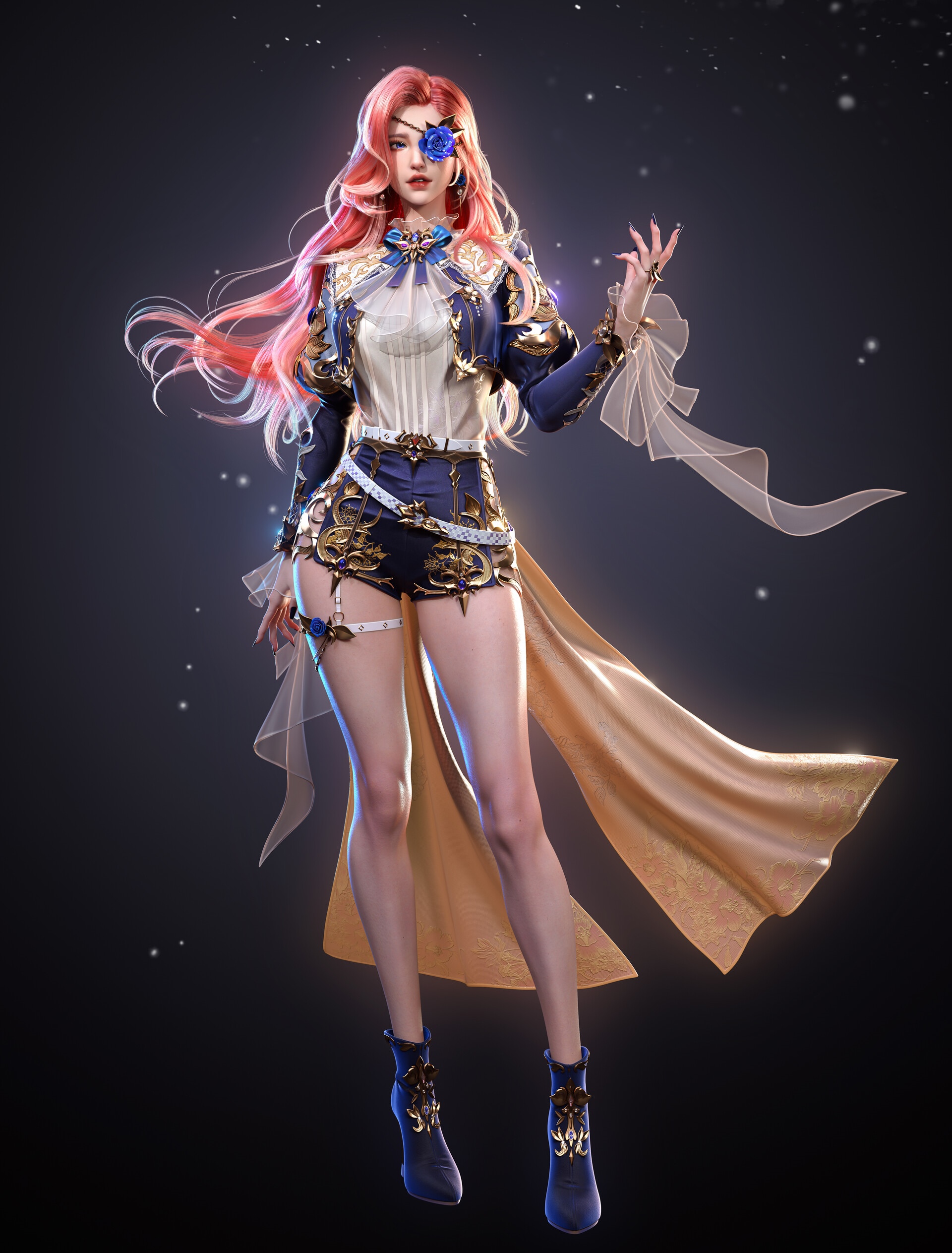 Fantasy girl with pink hair and blue eyepatch HD Phone Wallpaper