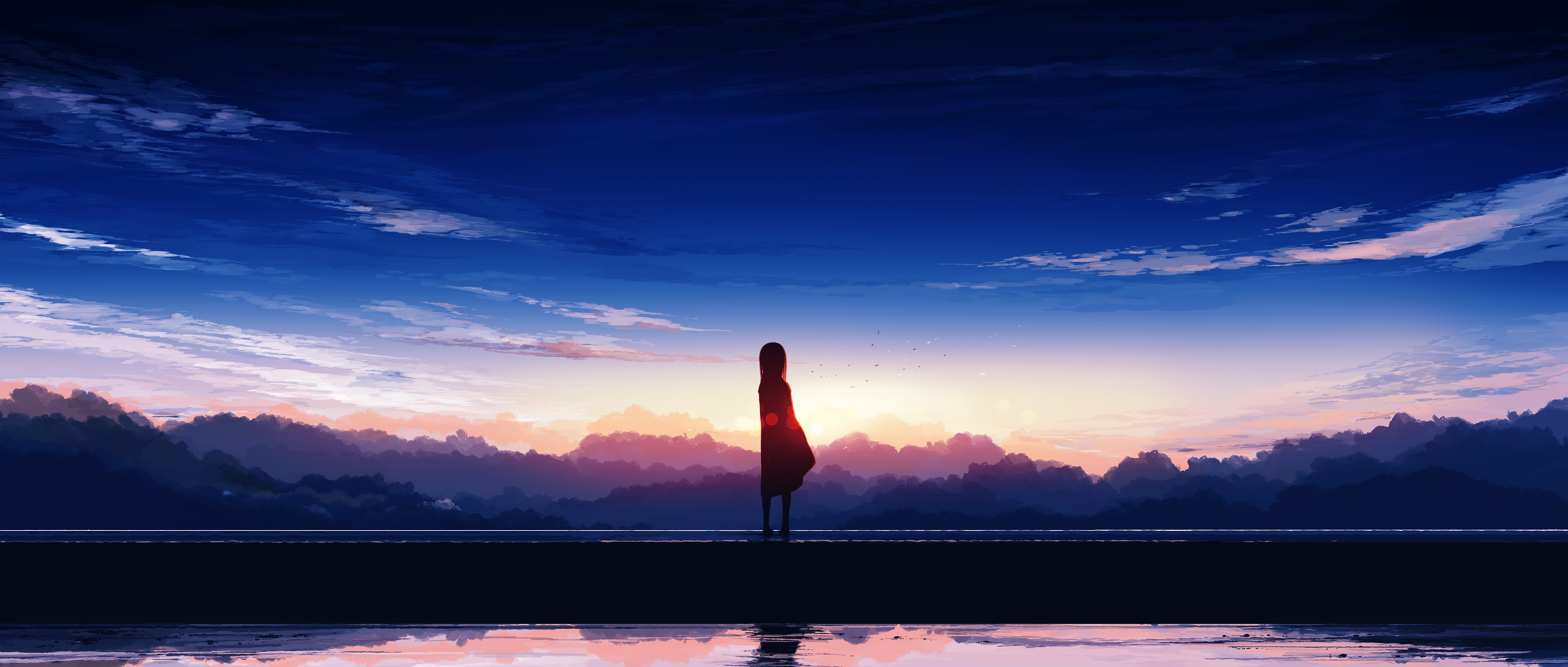 4K Wide Screen Sunset Landscape with Clouds HD Wallpaper