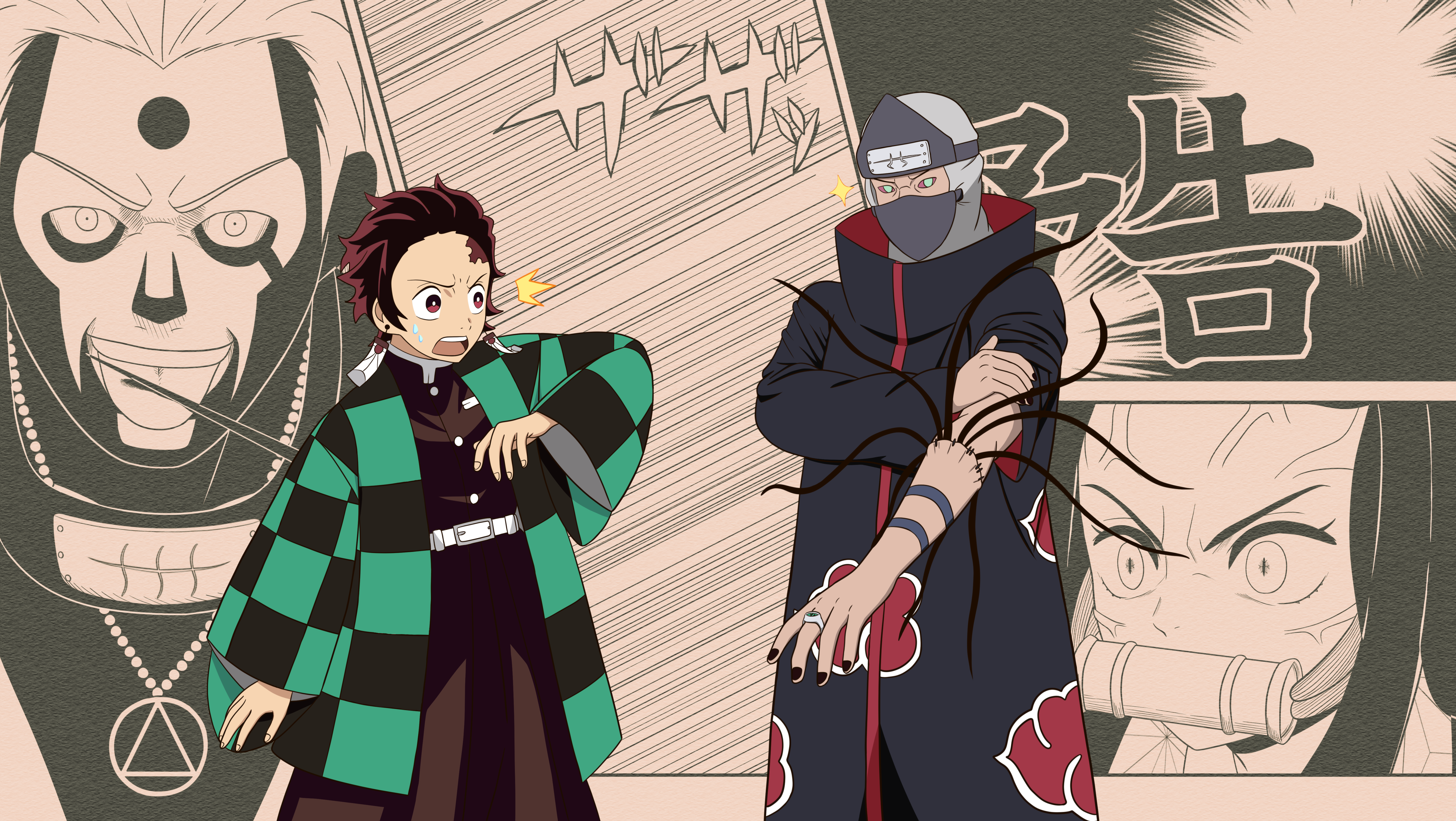 4K Crossover: Tanjiro, Kakuzu, and Nezuko HD Wallpaper