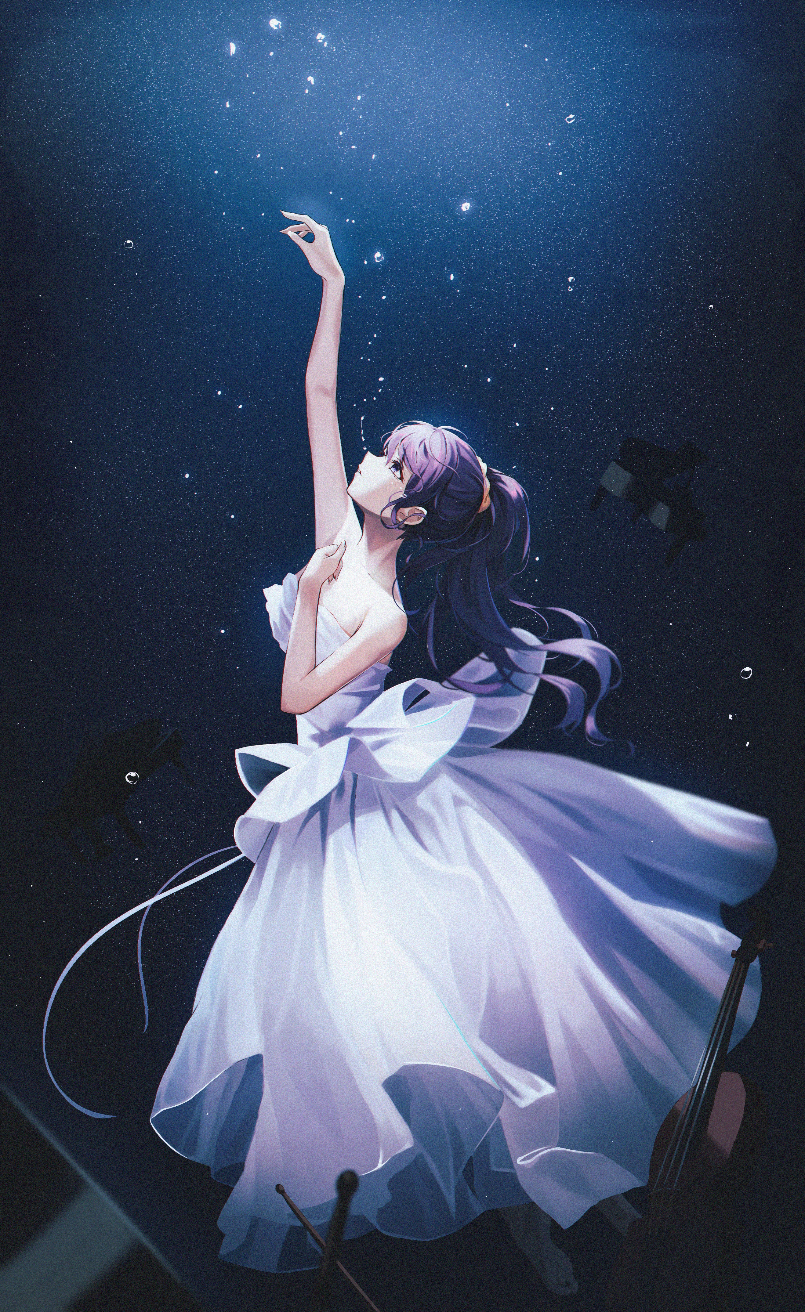 Hyonee in a white dress reaching for stars HD Phone Wallpaper