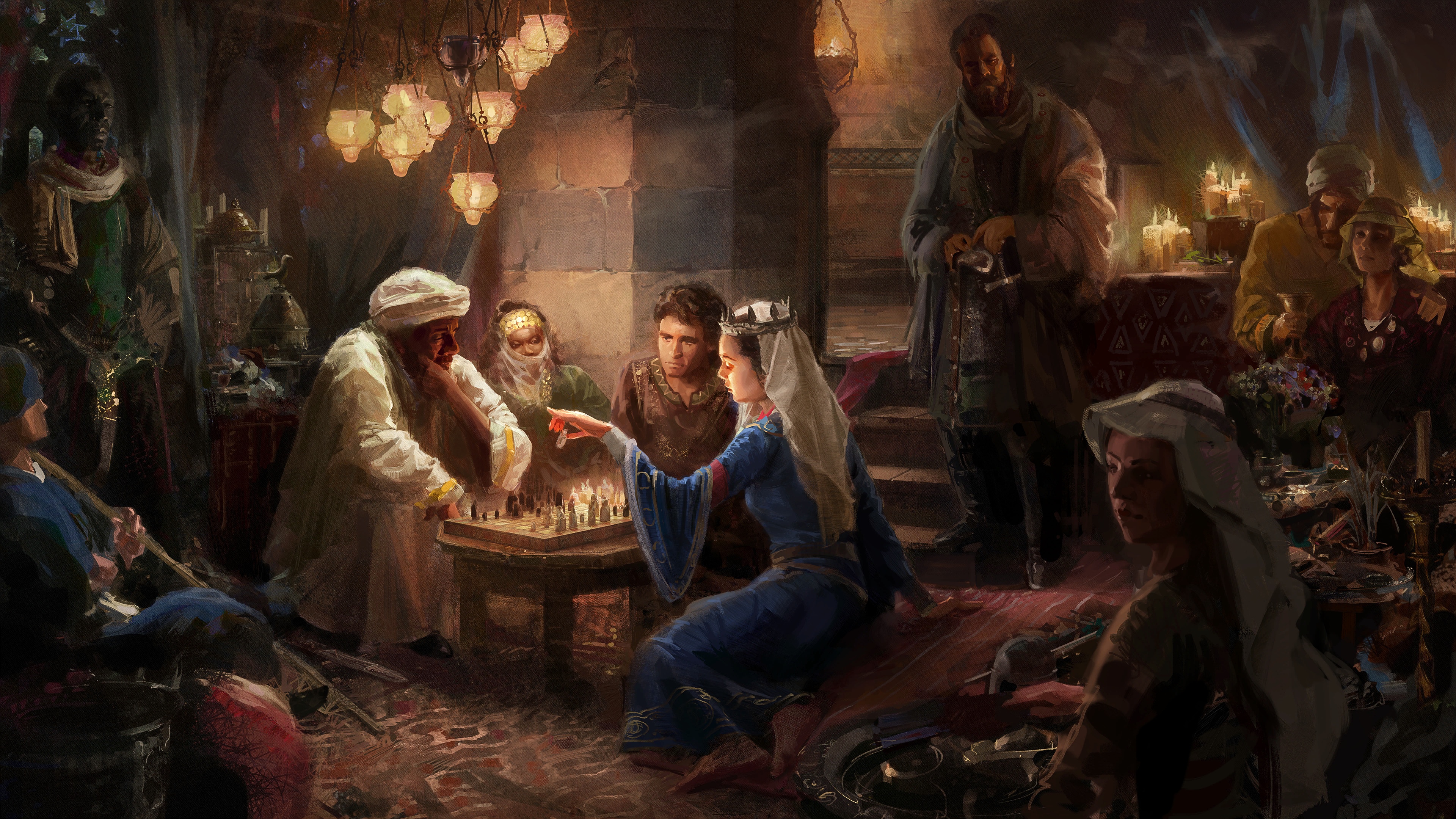 Crusader Kings III: A Game of Chess in a Candlelit Room HD Wallpaper