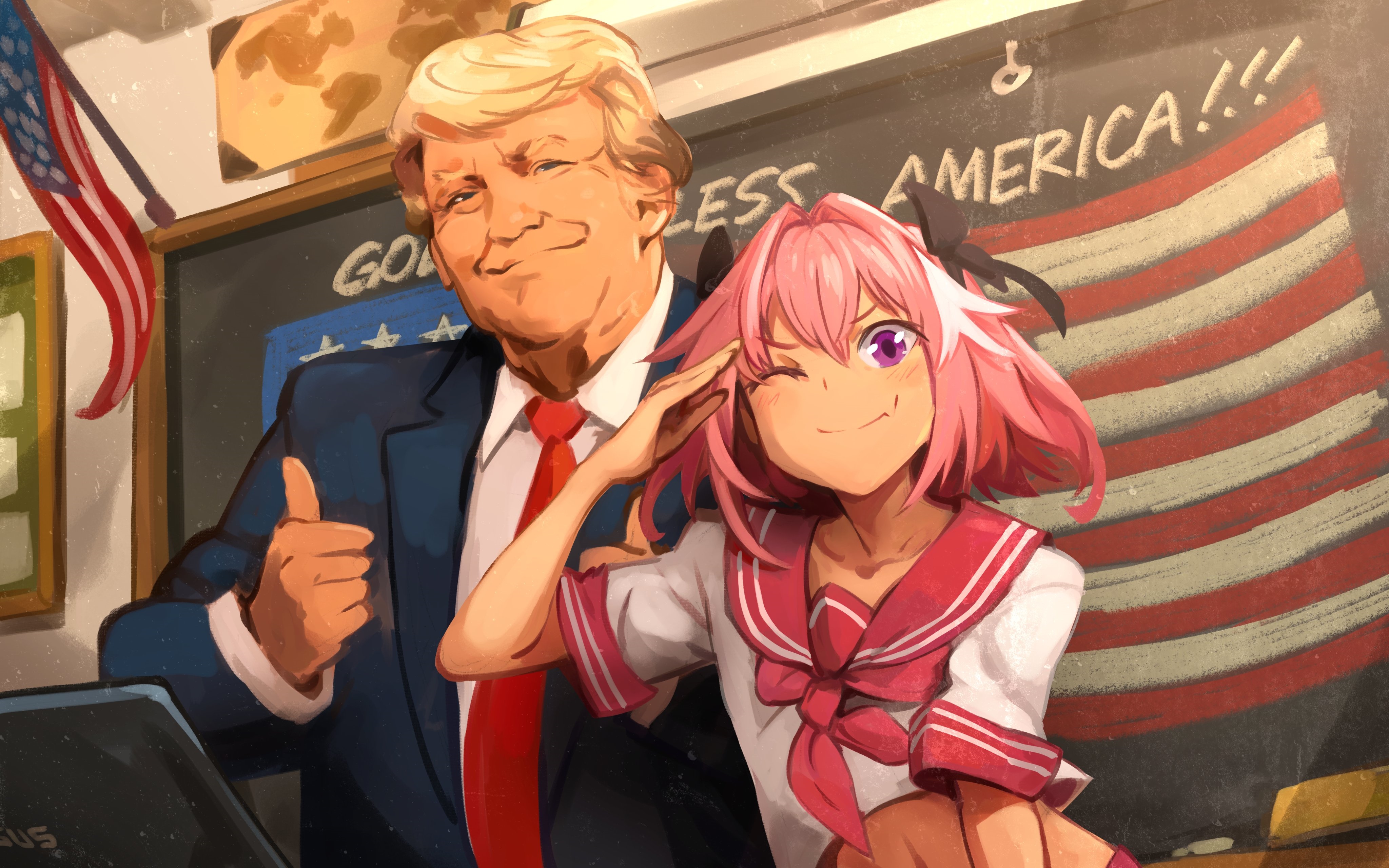 Donald Trump and Astolfo with American flag HD Wallpaper