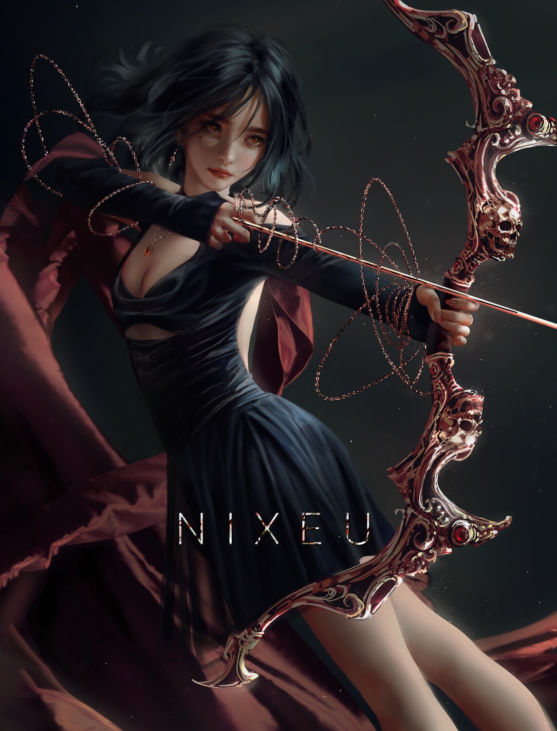 Nixeu, a woman with dark hair, holding a bow and arrow HD Phone Wallpaper