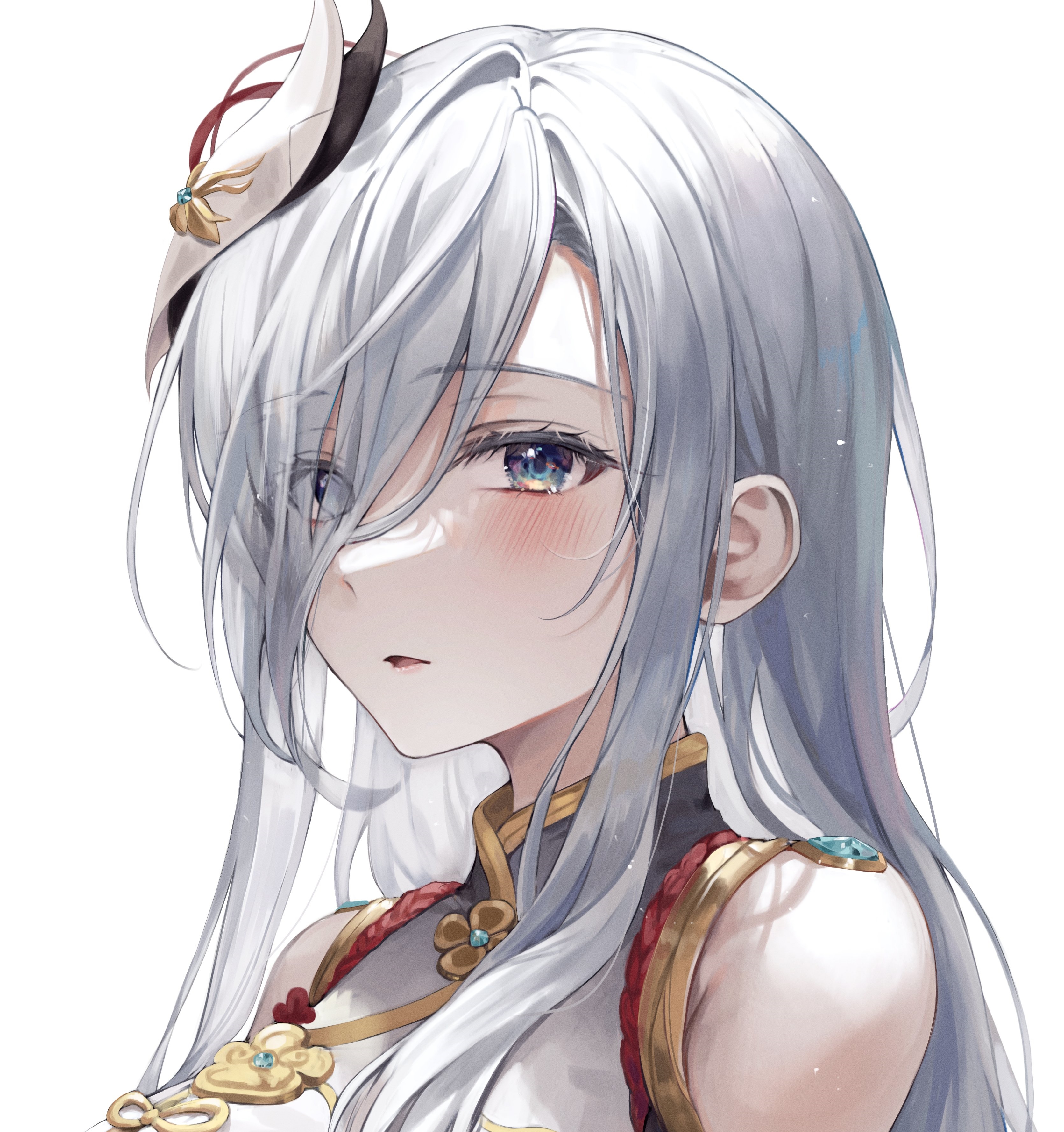 Shenhe from Genshin Impact with light hair HD Wallpaper
