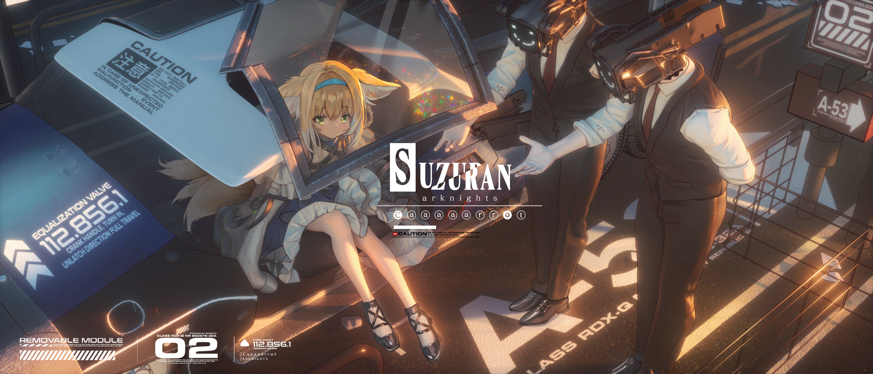 Suzuran Arknights with Mechanical Figures in a Vehicle HD Wallpaper