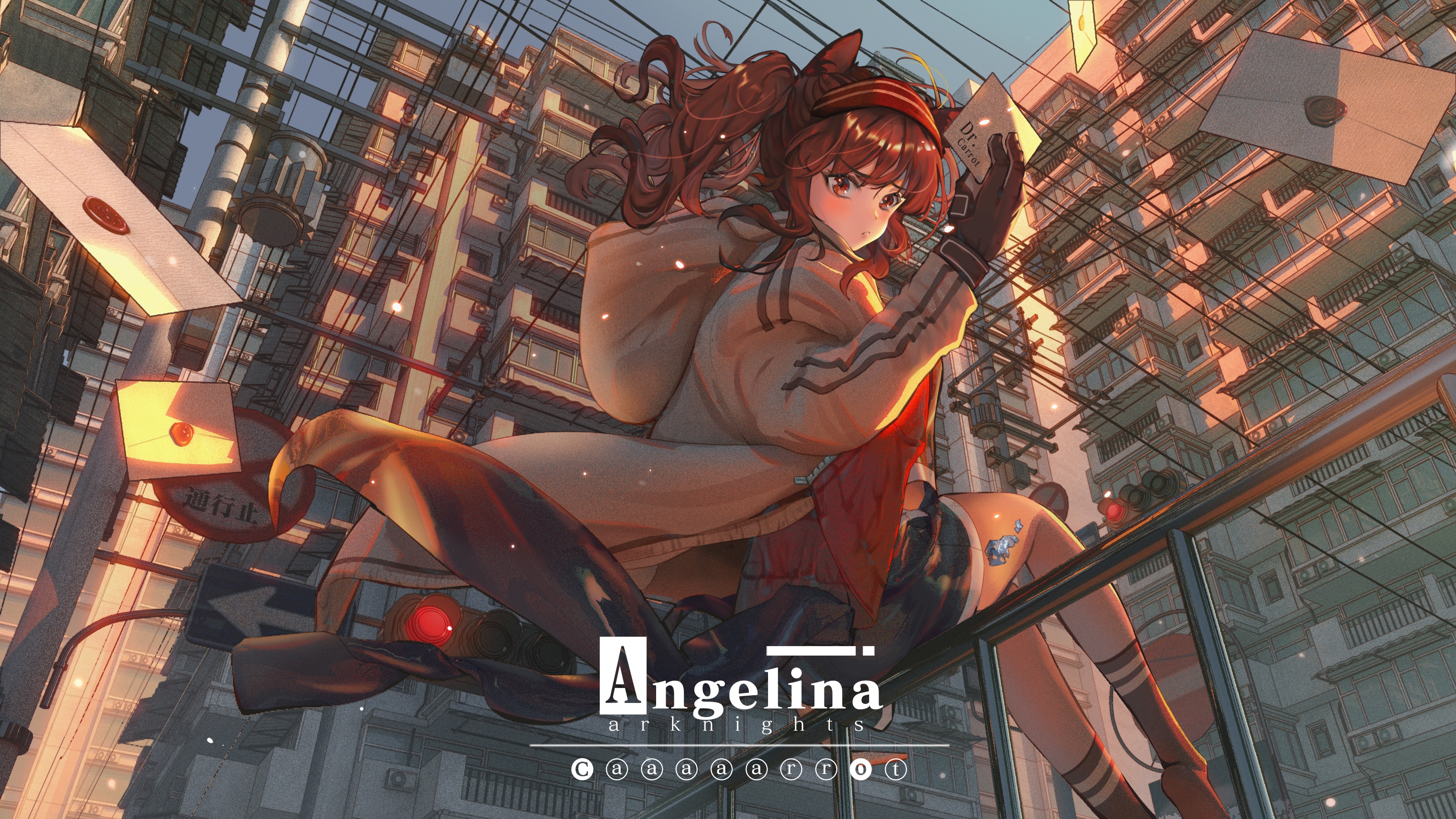 Angelina from Arknights holding letters HD Wallpaper