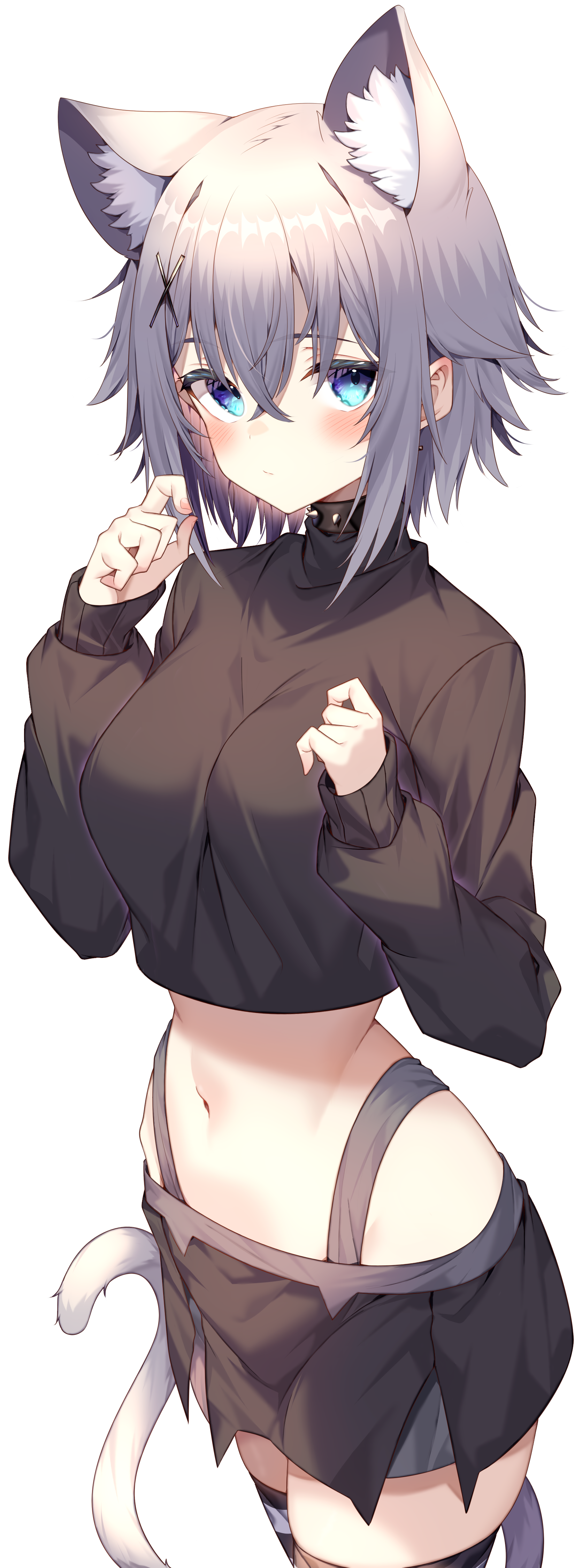 Cat girl with blue eyes and grey hair HD Phone Wallpaper
