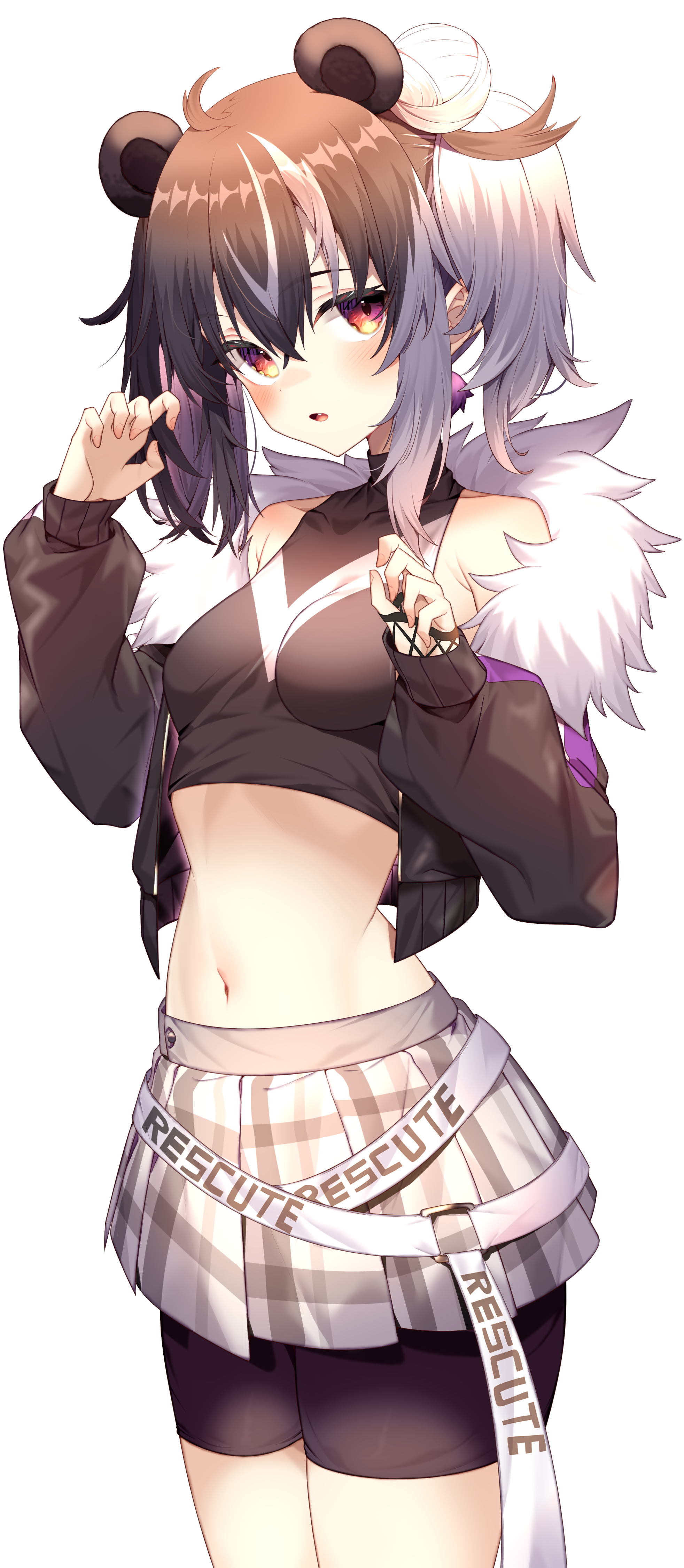 Anime girl with panda ears and multi-colored hair HD Phone Wallpaper