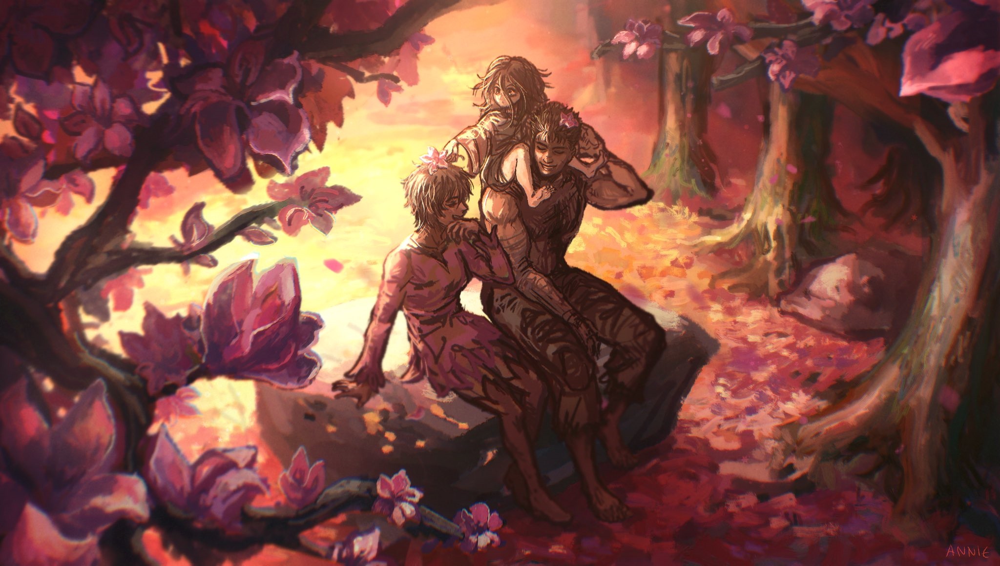 Guts and Casca with a child in a forest HD Wallpaper