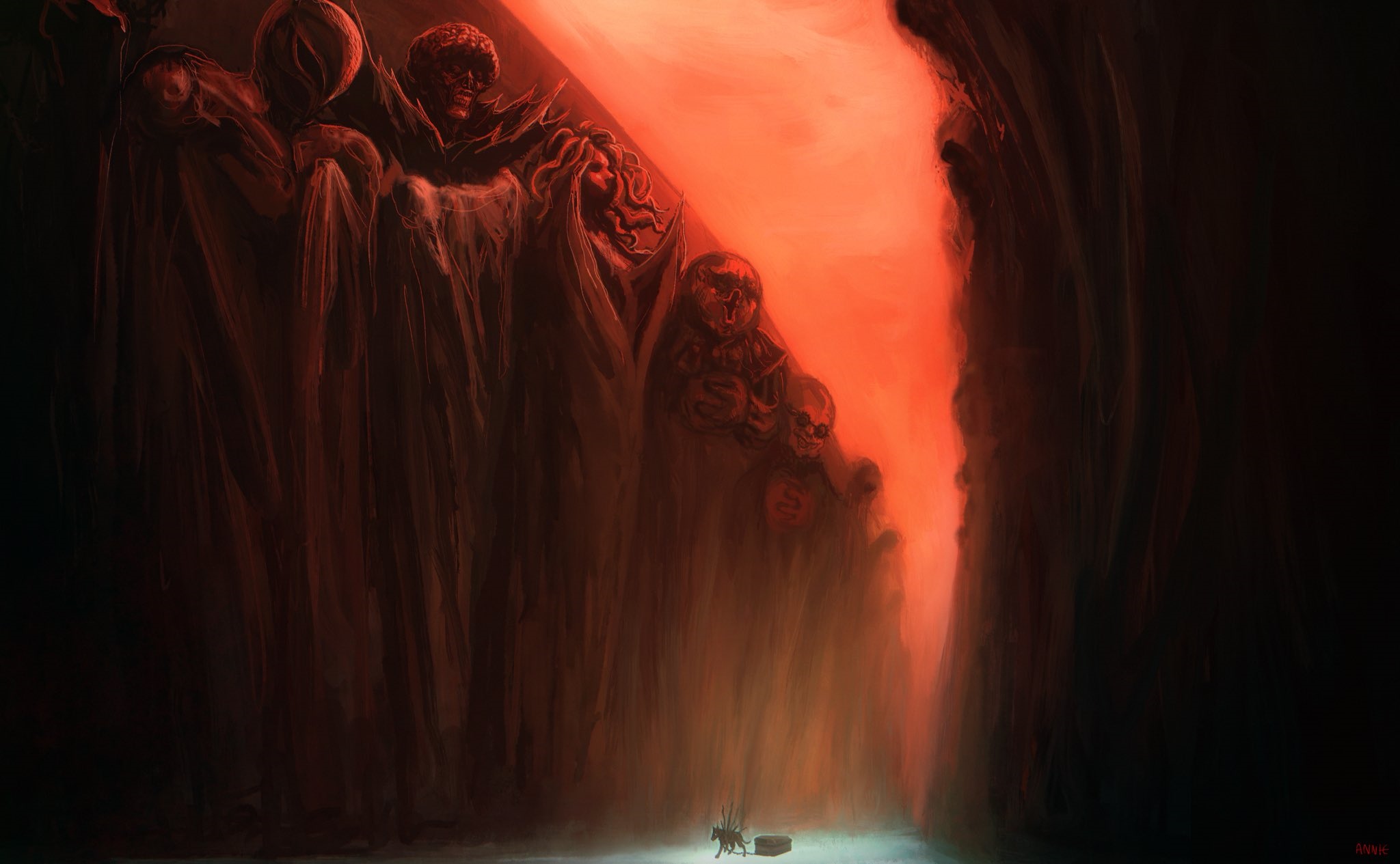 The God Hand from Berserk in a dark, fiery chasm HD Wallpaper