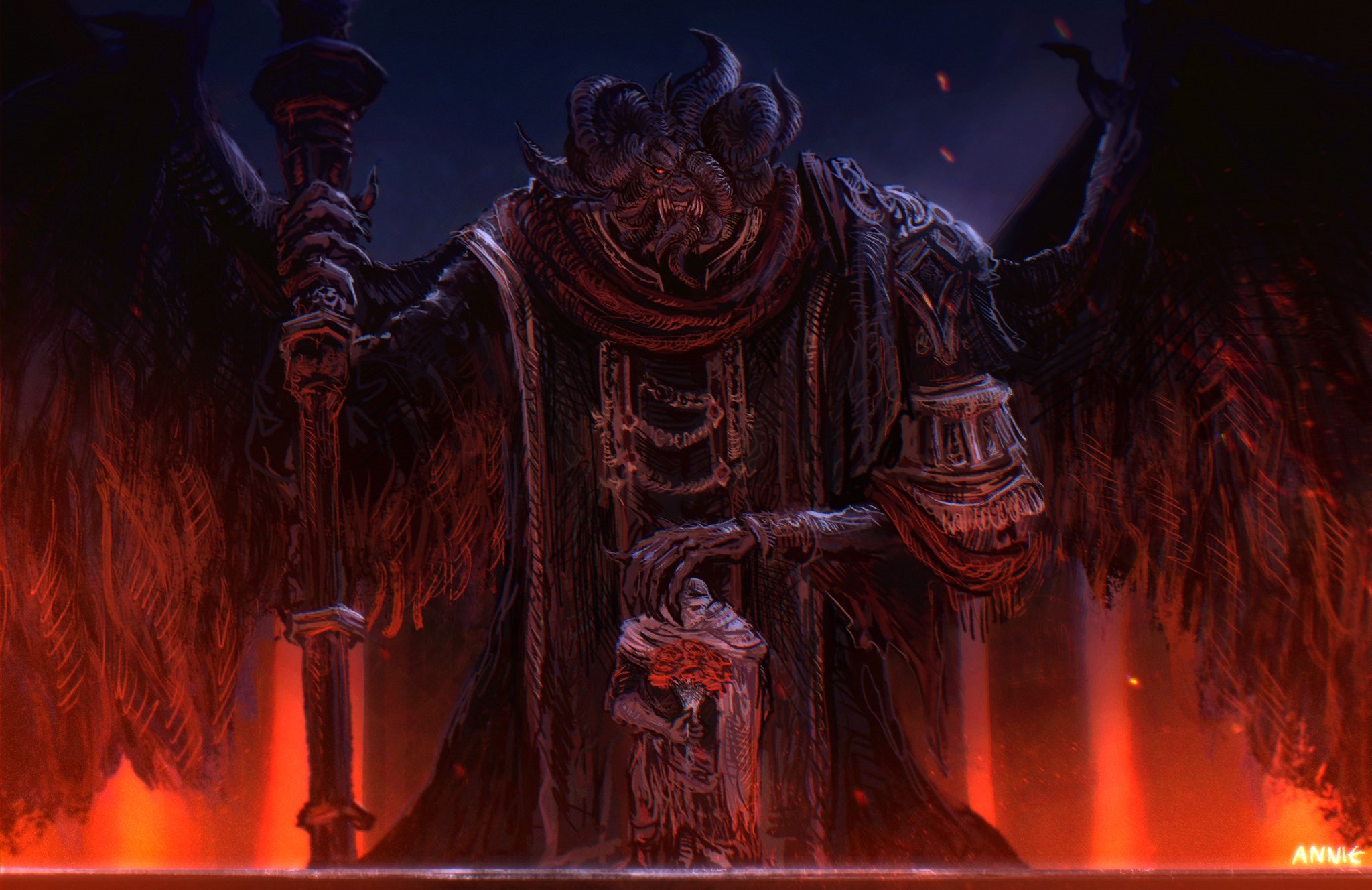 Elden Ring demon holding a bouquet of roses HD Wallpaper