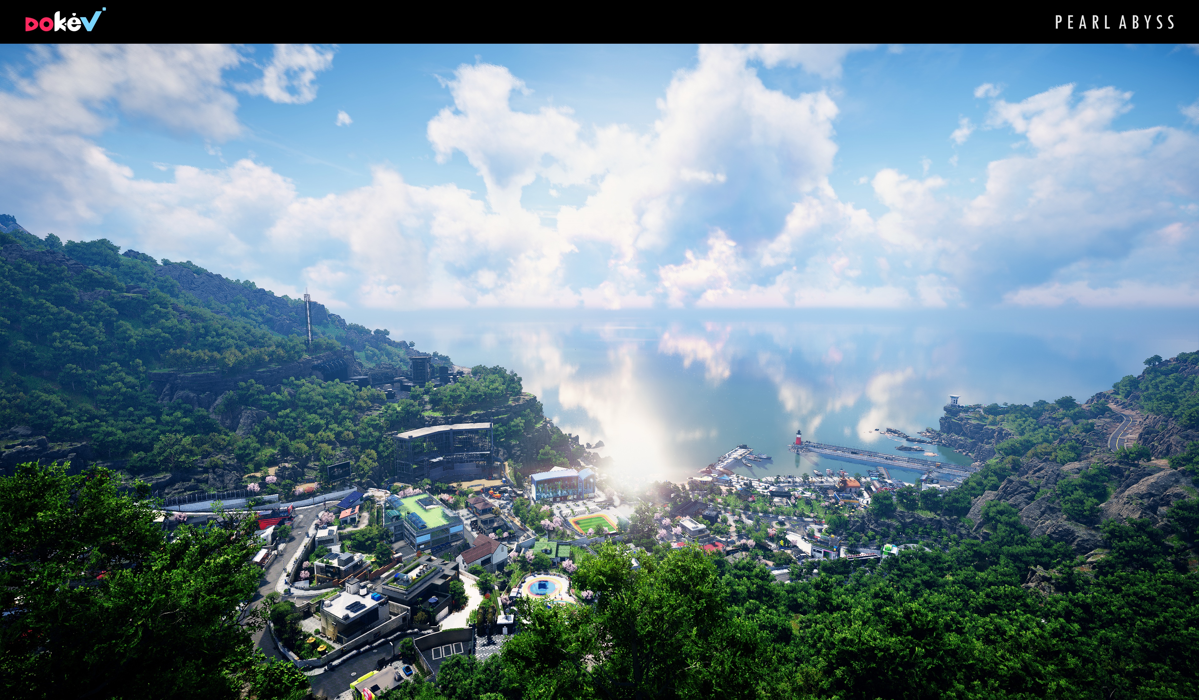 4K DokeV aerial view of a coastal city HD Wallpaper