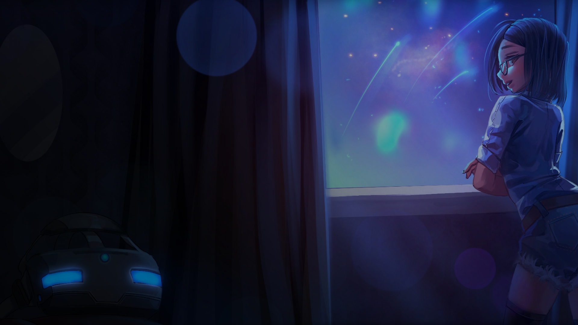 Nyasha looking out the window at a starry sky HD Wallpaper
