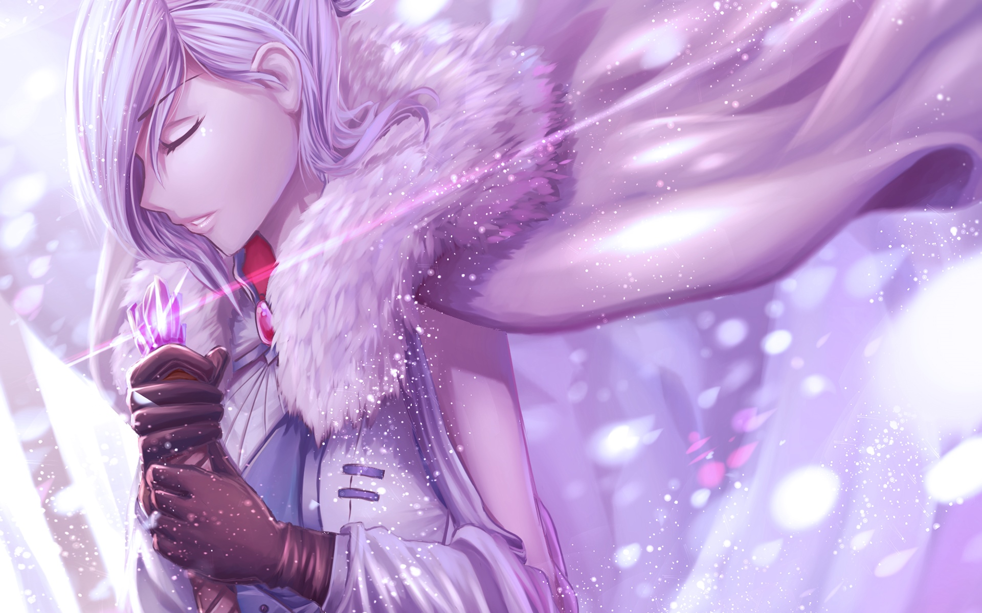 Weiss Schnee holding a crystal with snow falling HD Wallpaper
