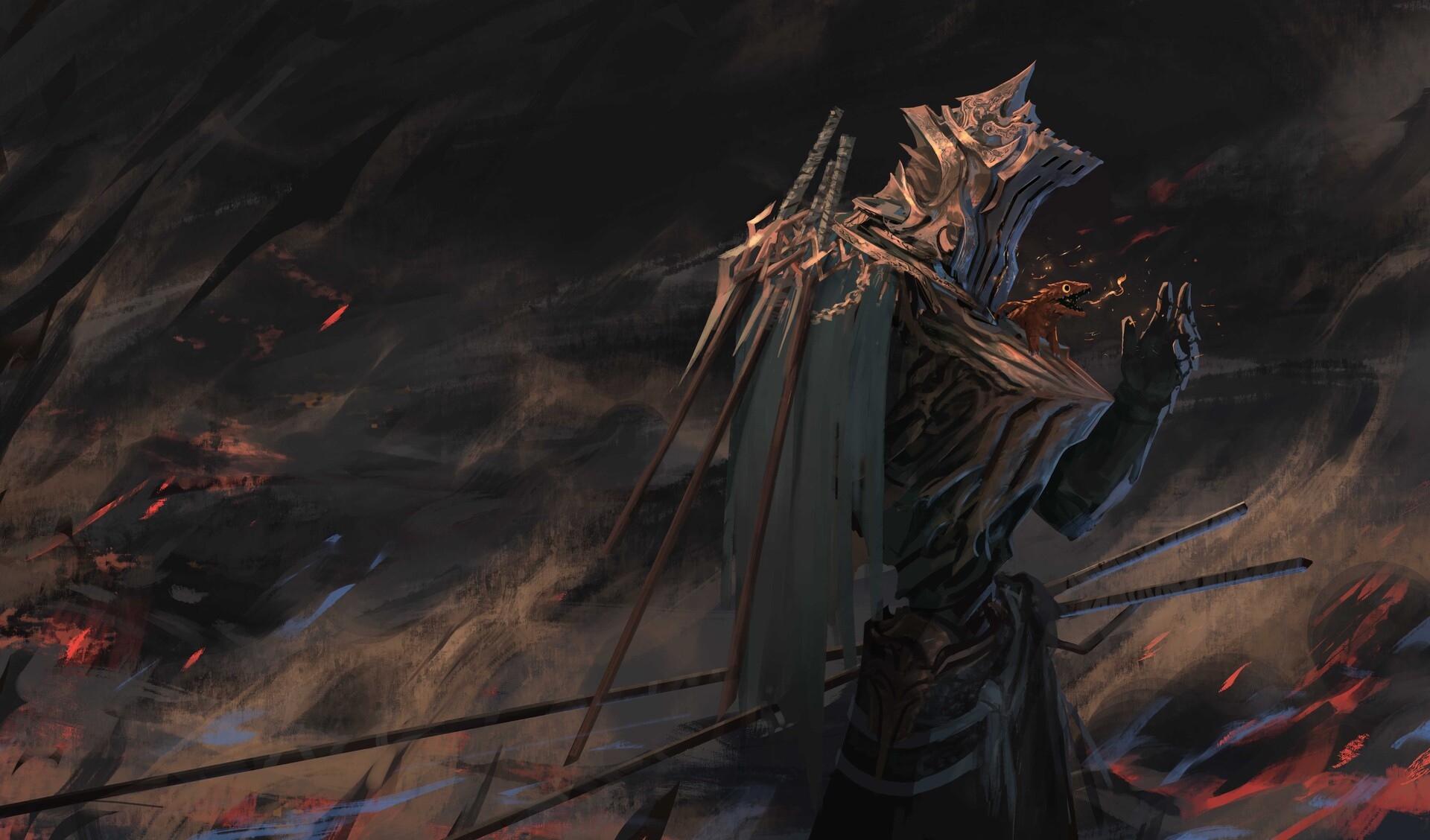 Fantasy warrior with a small creature HD Wallpaper