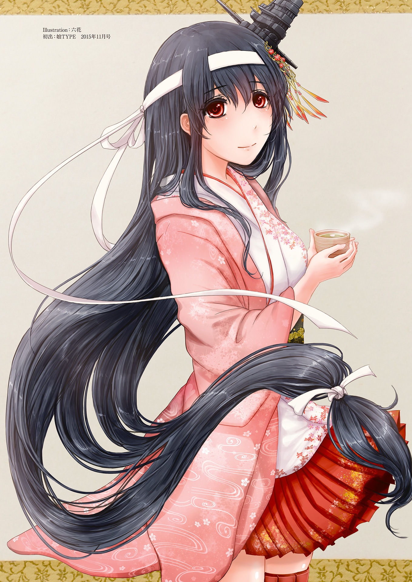 Kantai Collection's Fusou holding a cup of tea HD Phone Wallpaper