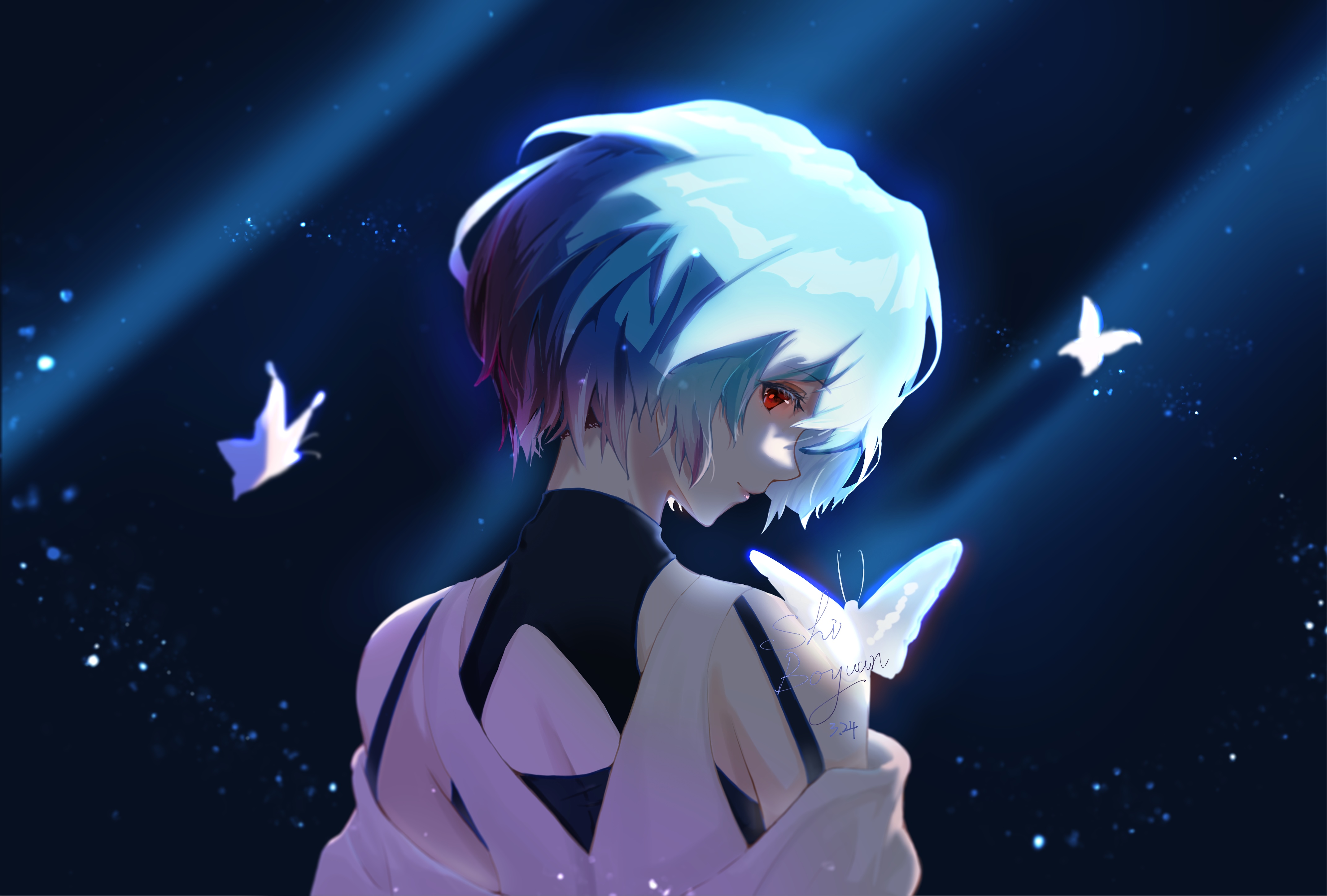4K Ayanami Rei with Butterflies HD Wallpaper