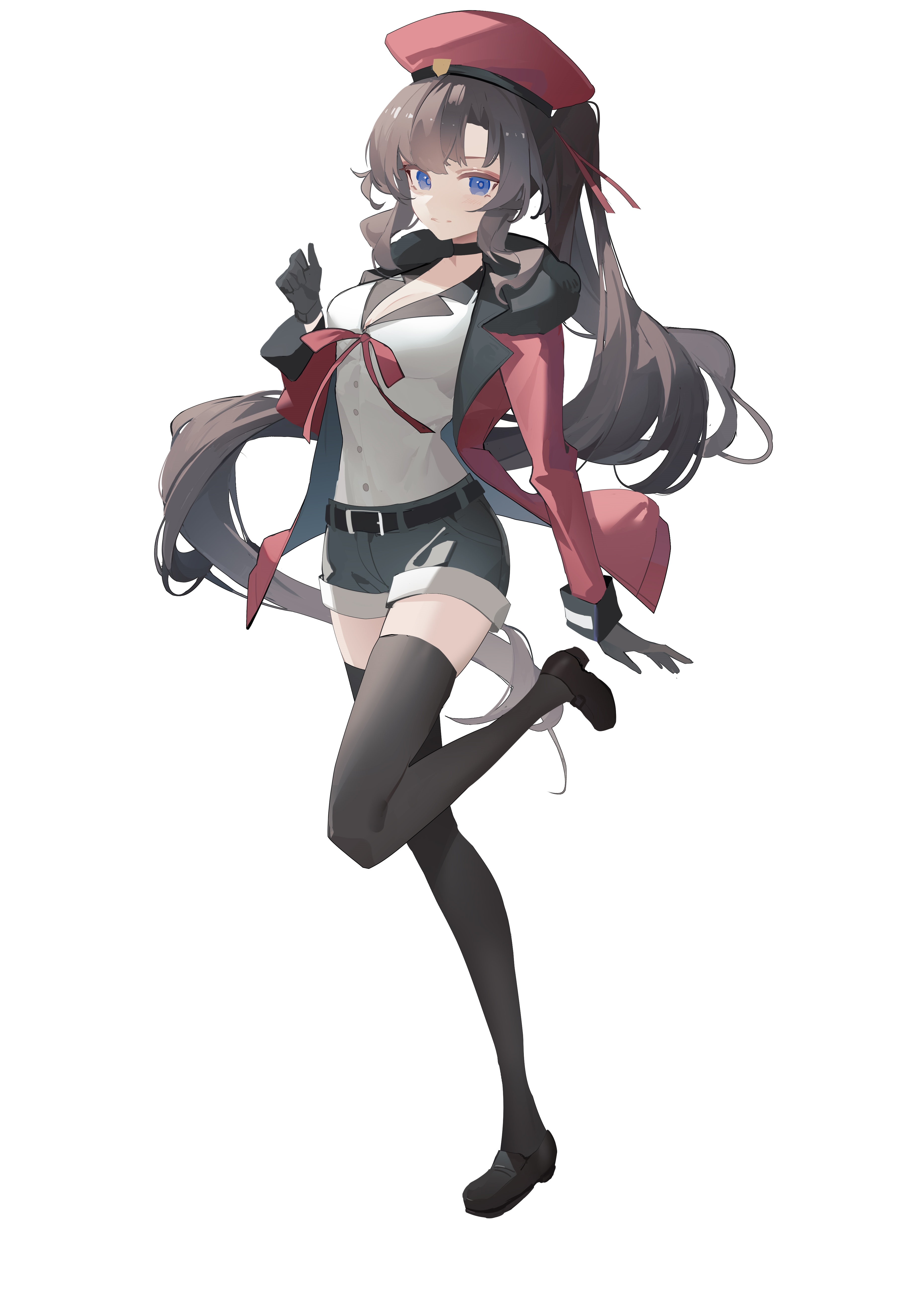Anime girl in a red beret and shorts HD Phone Wallpaper