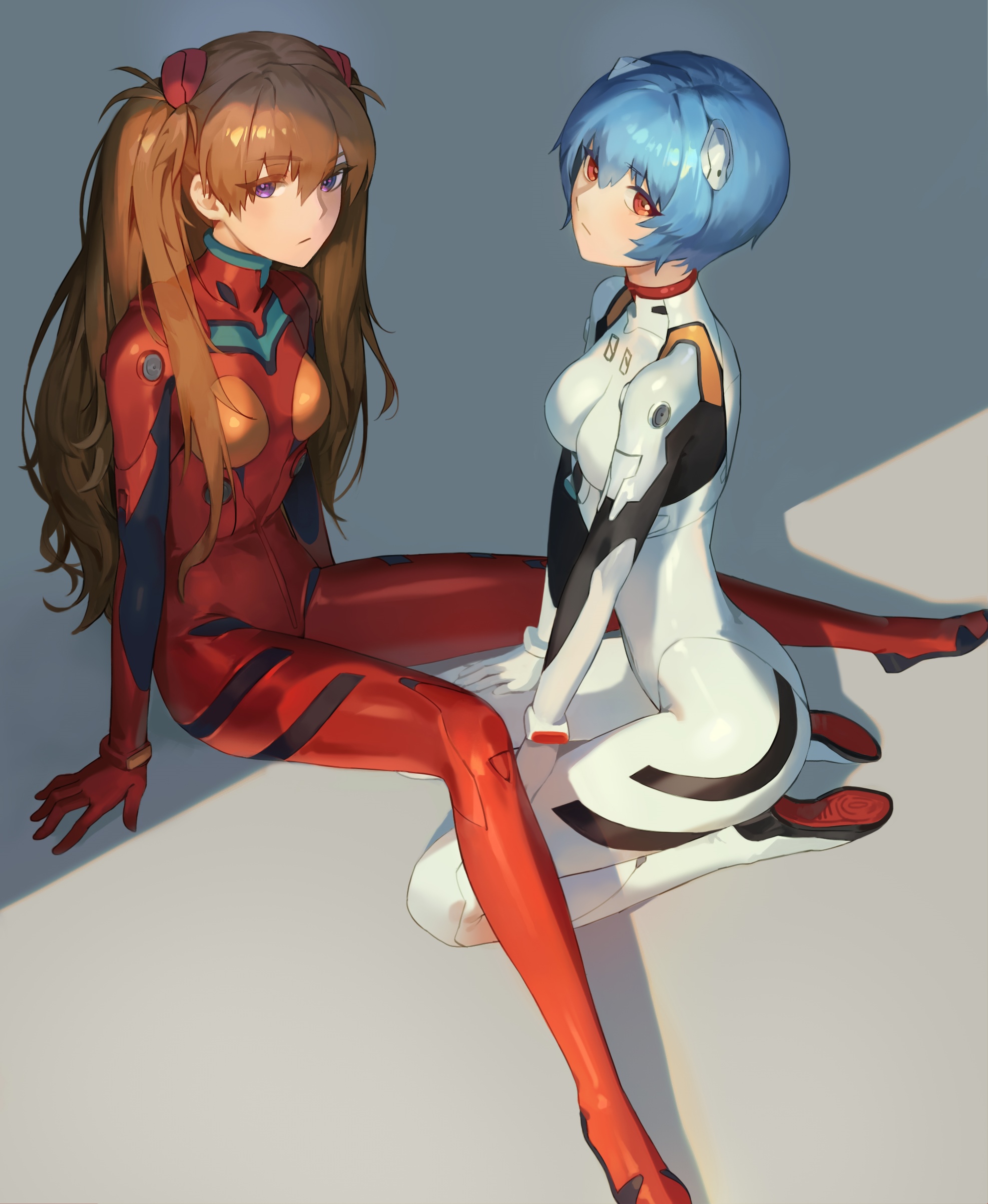 Asuka Langley Soryu and Ayanami Rei in Neon Genesis Evangelion bodysuits HD Phone Wallpaper