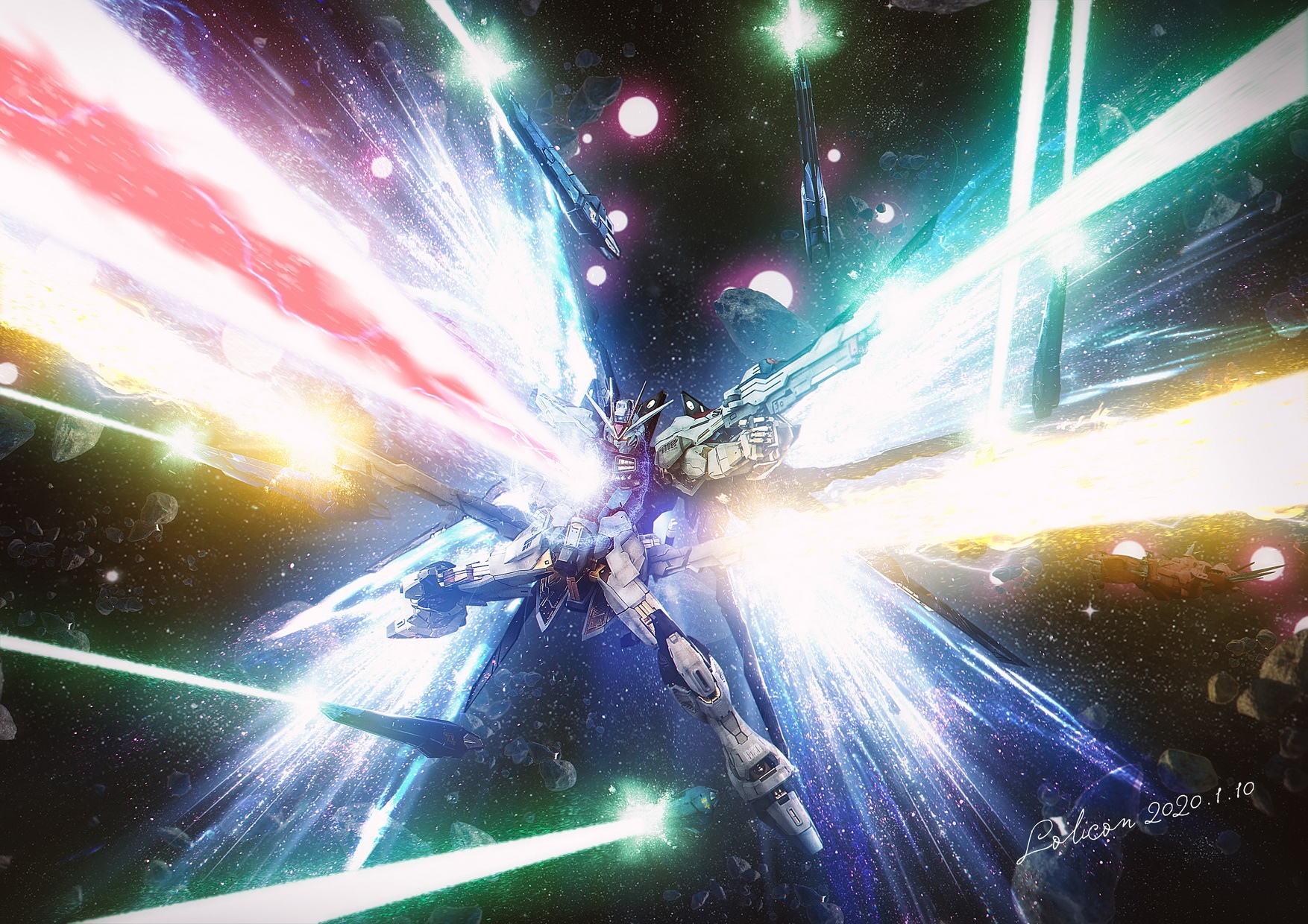 Strike Freedom Gundam in Space Battle HD Wallpaper
