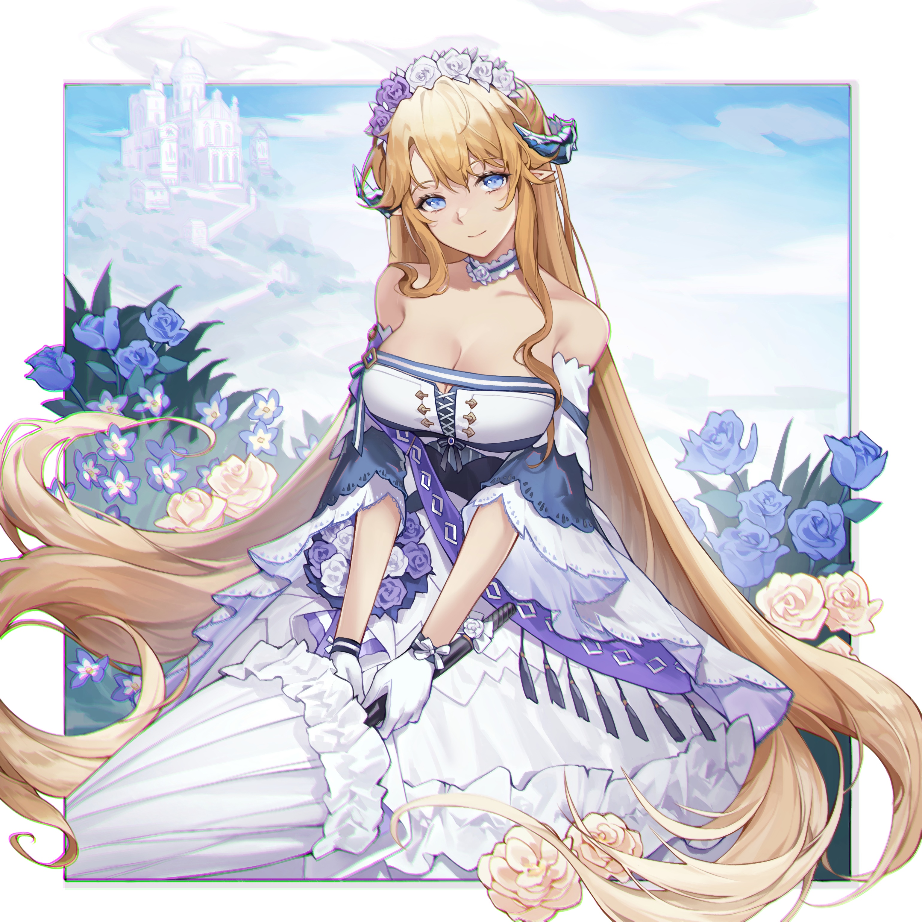 Arknights Saileach in a wedding dress with flowers HD Wallpaper
