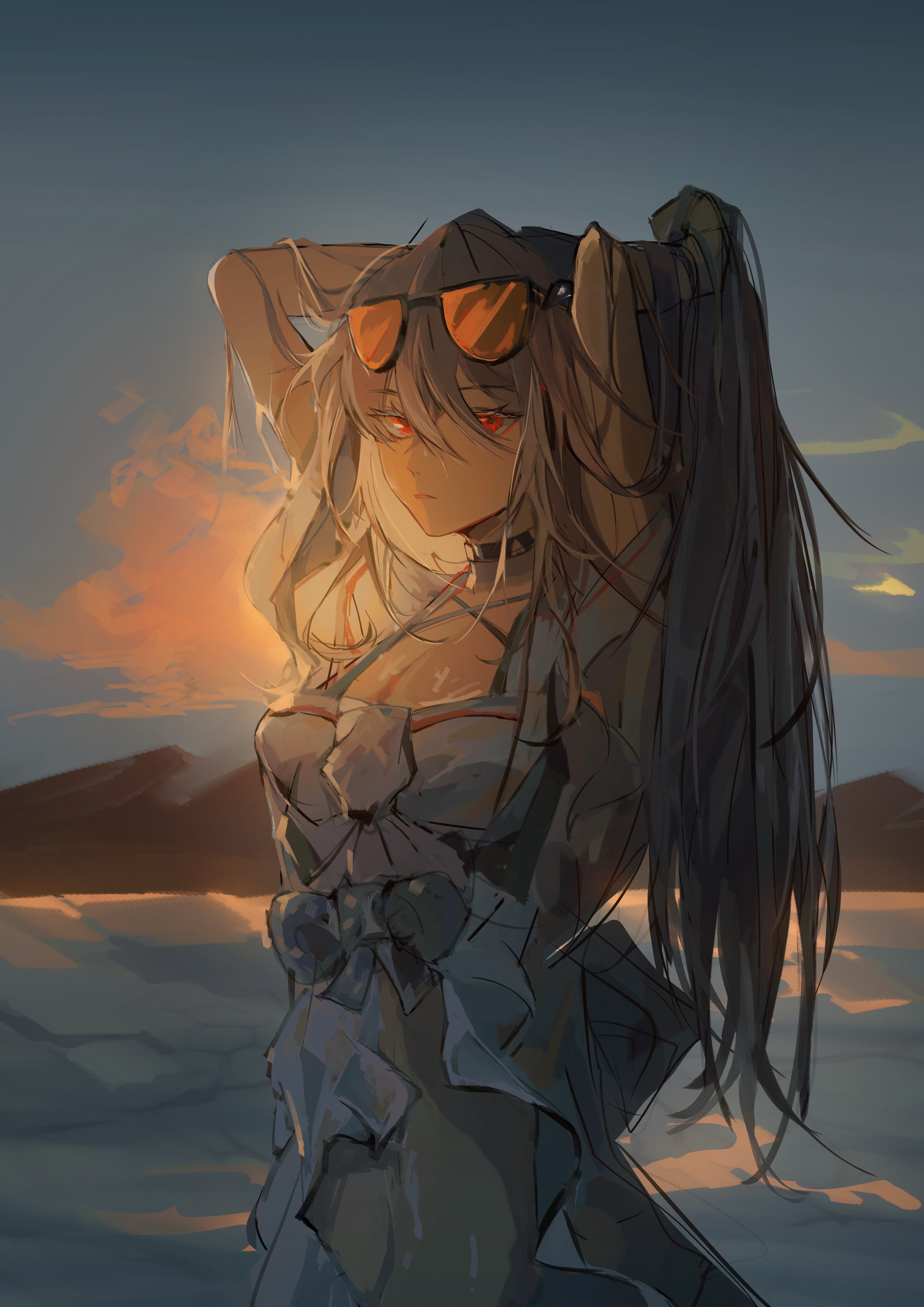 Skadi from Arknights wearing sunglasses HD Phone Wallpaper
