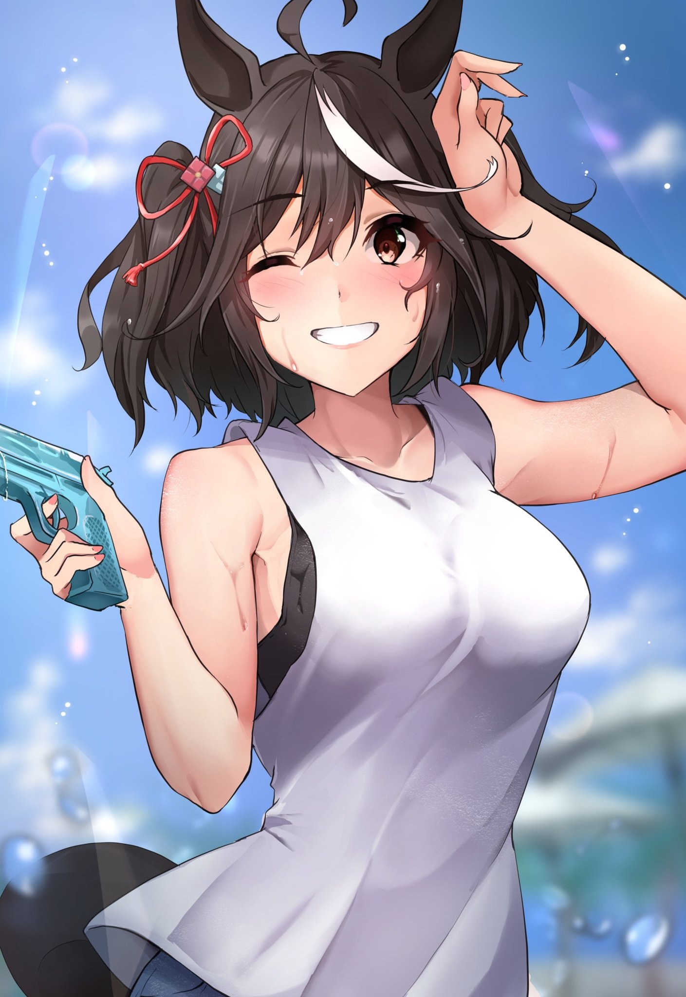 Kitasan Black with a water gun HD Phone Wallpaper